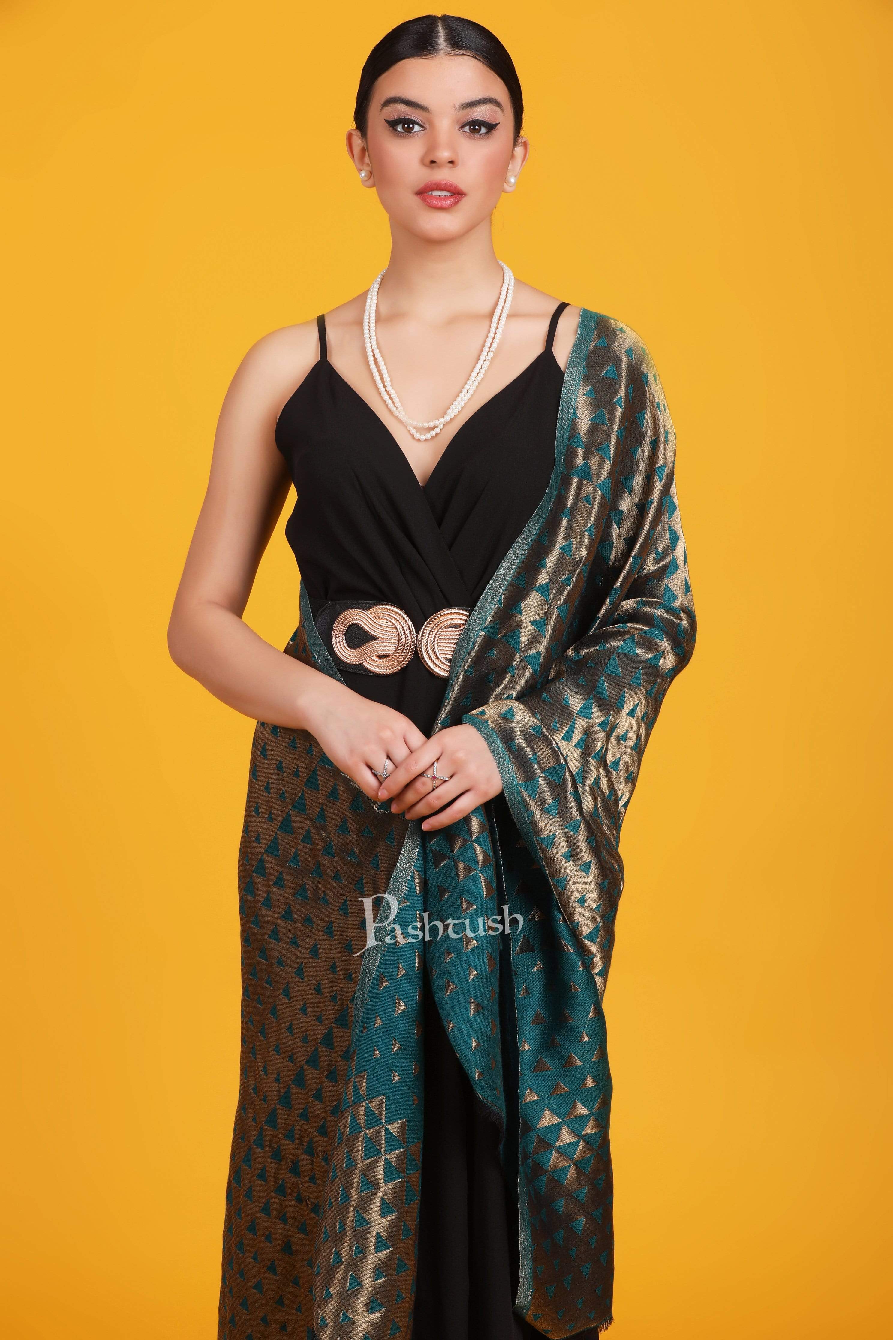 Pashtush Womens Zari Weave Stole, Scarf - Image 3