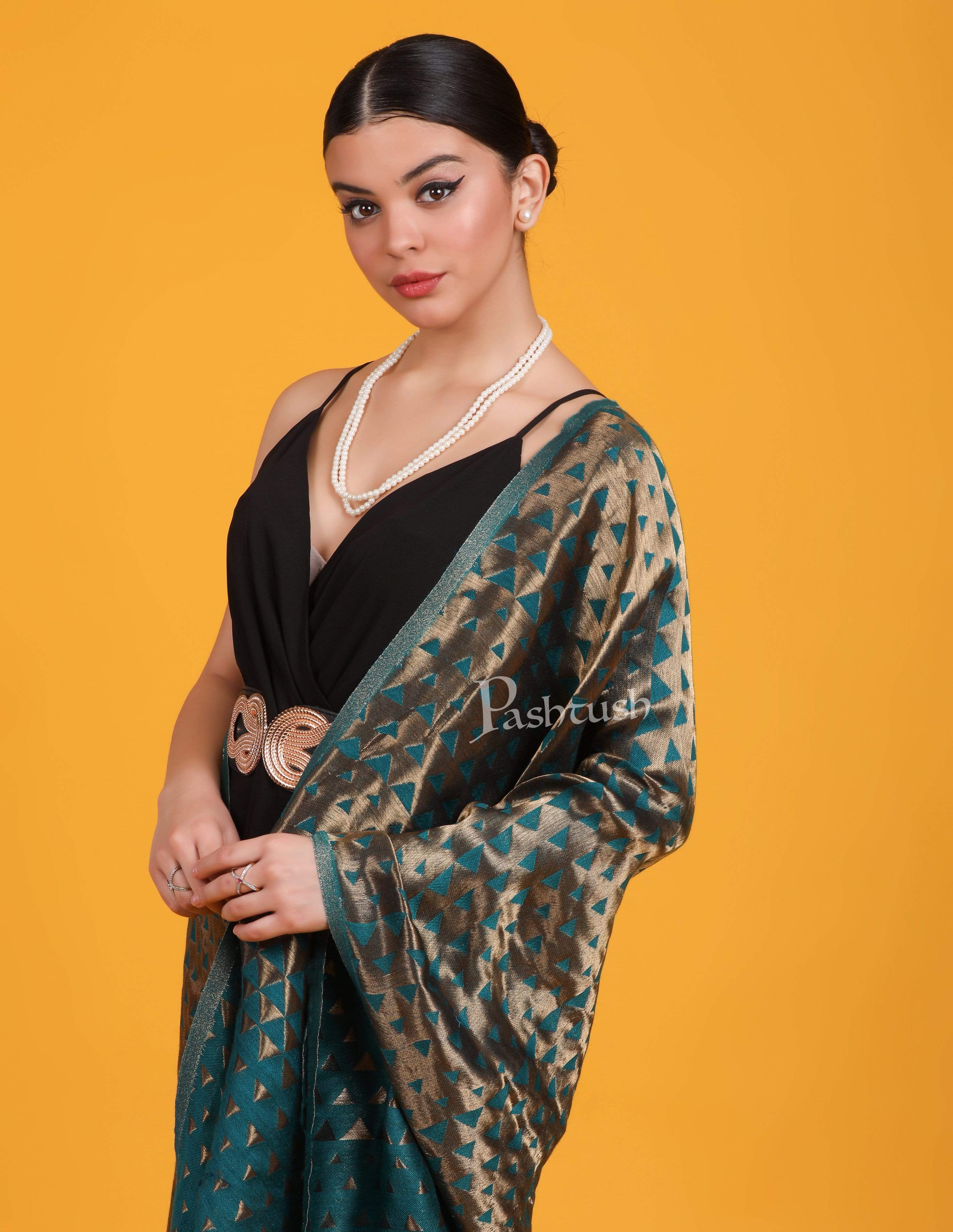 Pashtush Womens Zari Weave Stole, Scarf - Image 5