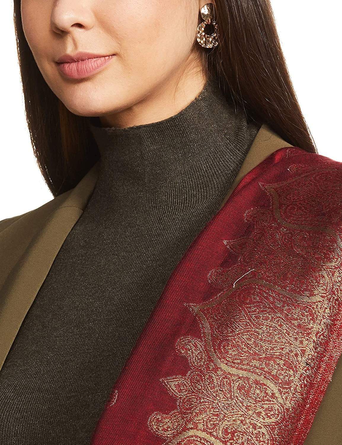 Pashtush Womens Zari Weave Stole, Scarf, Maroon (Twilight) - Image 3