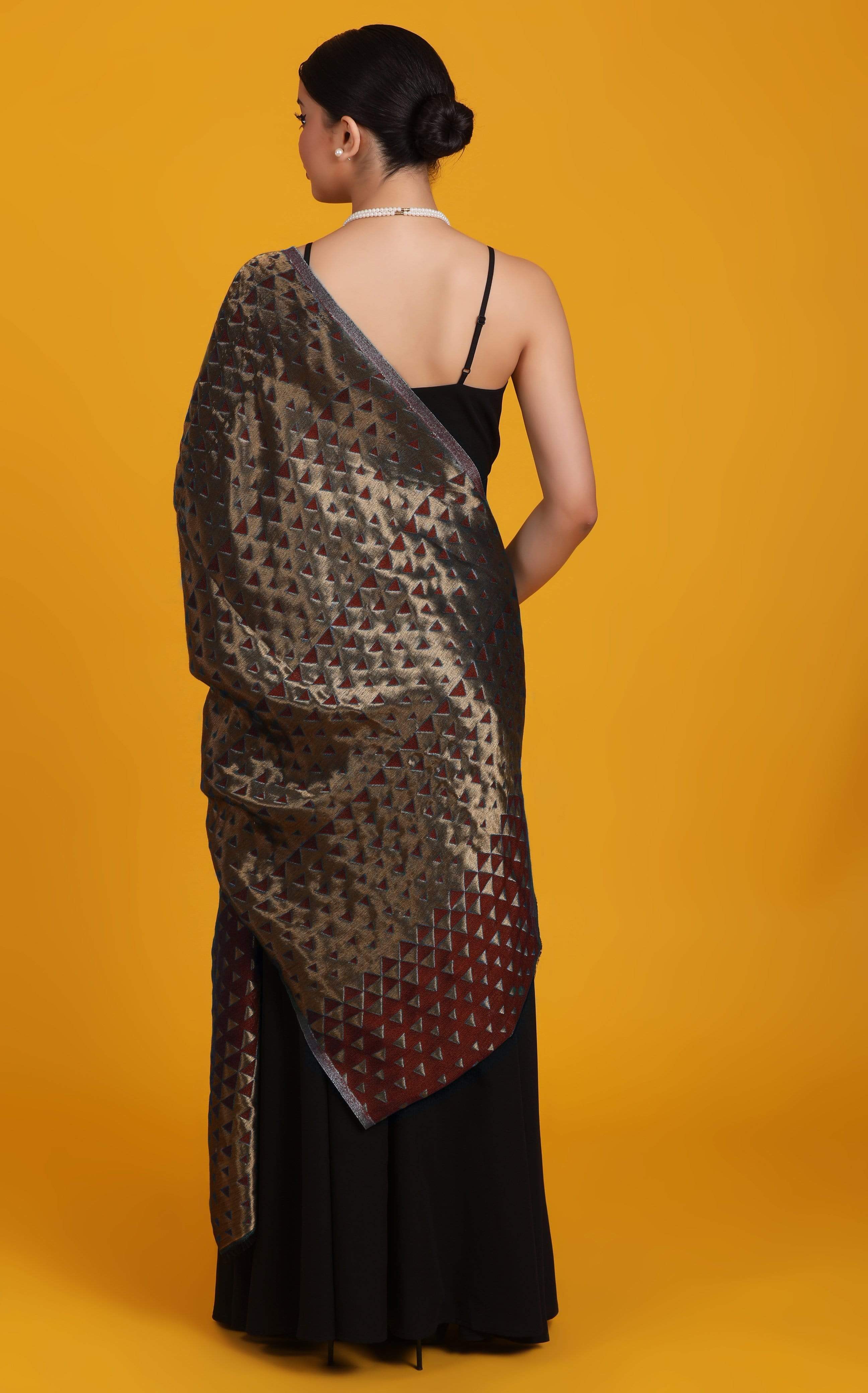Pashtush Womens Zari Weave Stole, Scarf, Maroon - Image 2