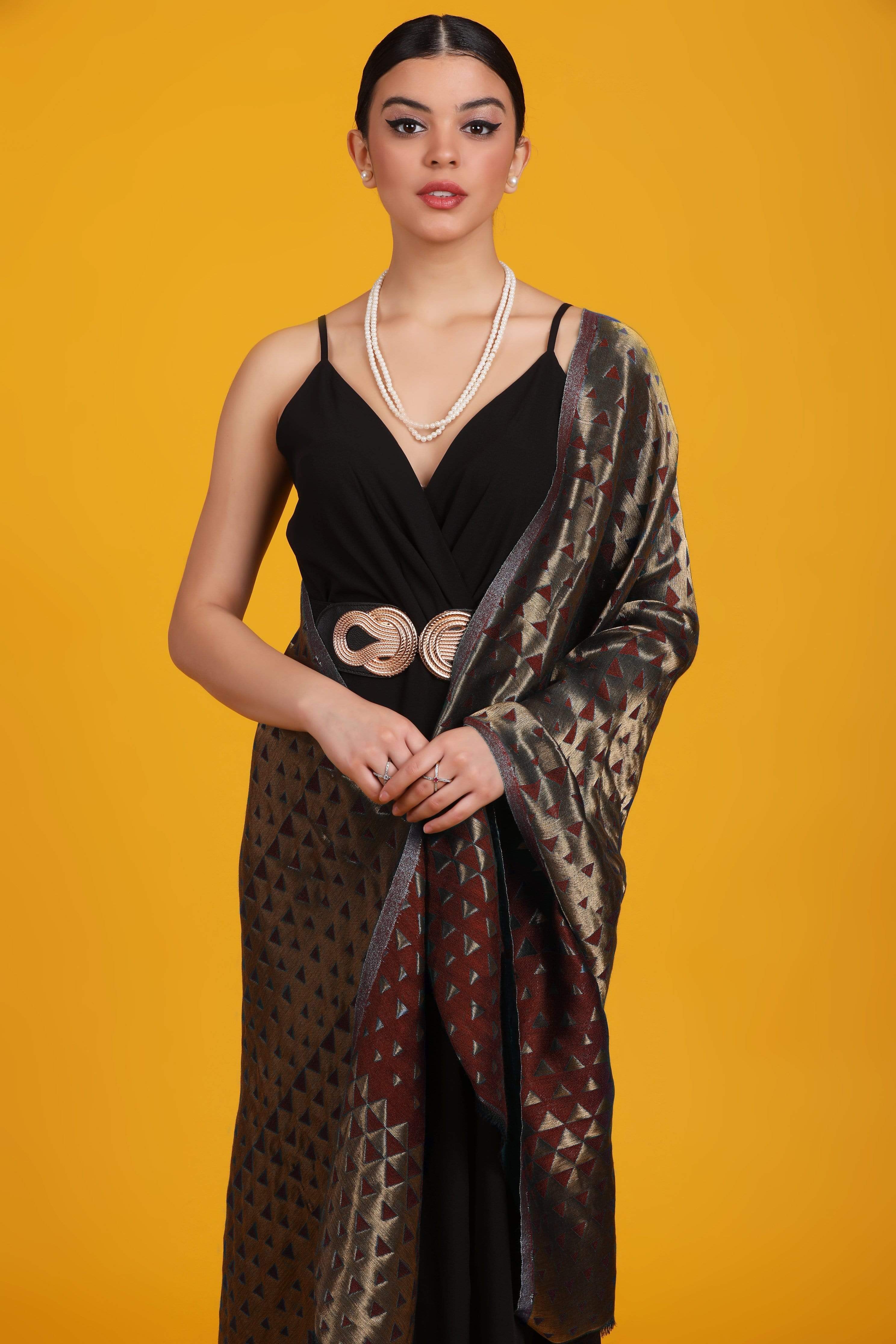 Pashtush Womens Zari Weave Stole, Scarf, Maroon - Image 3