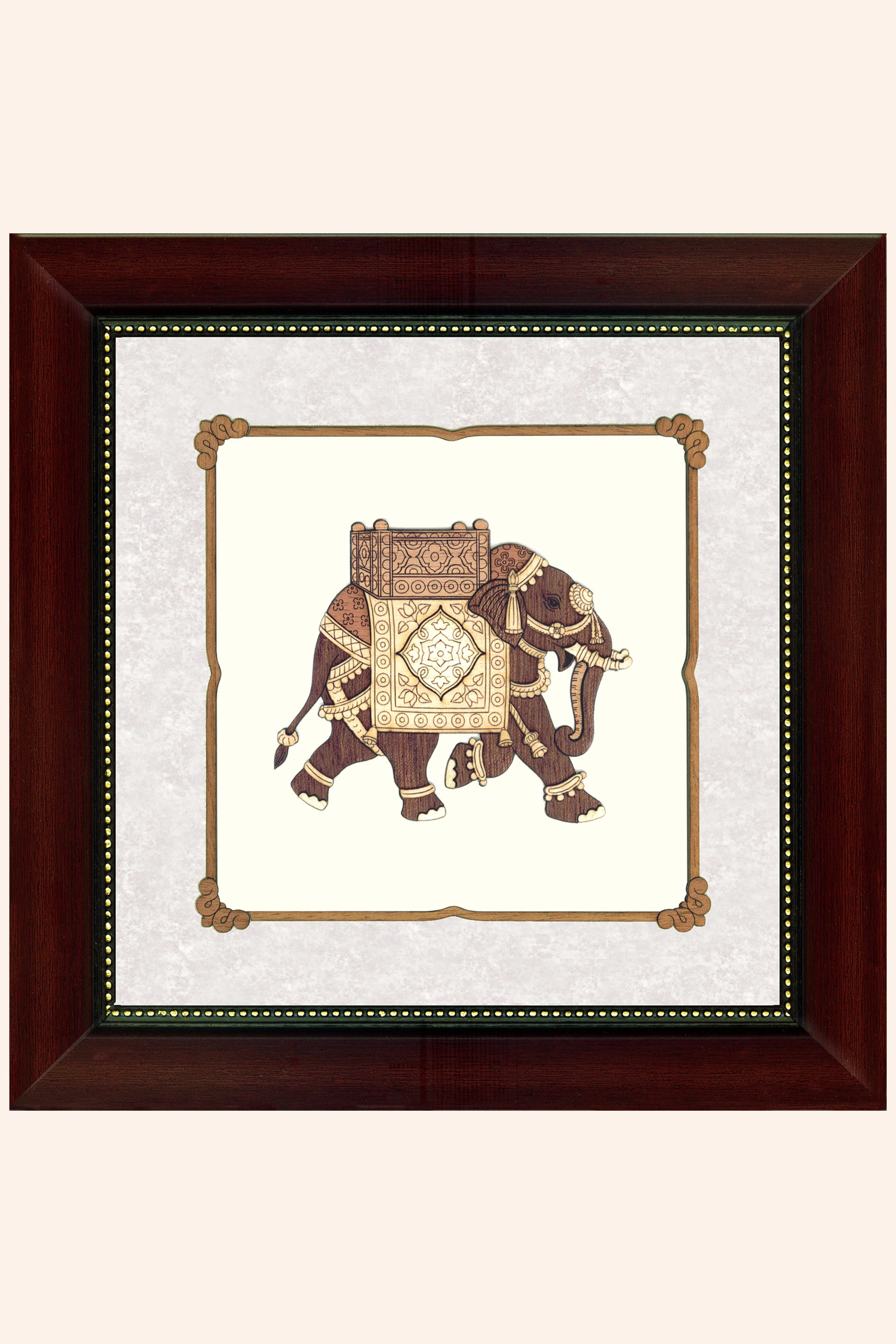 Pashtush Wooden Artwork, Royal Embelished Elephant, Crafted using Multi Coloured Natural Wood