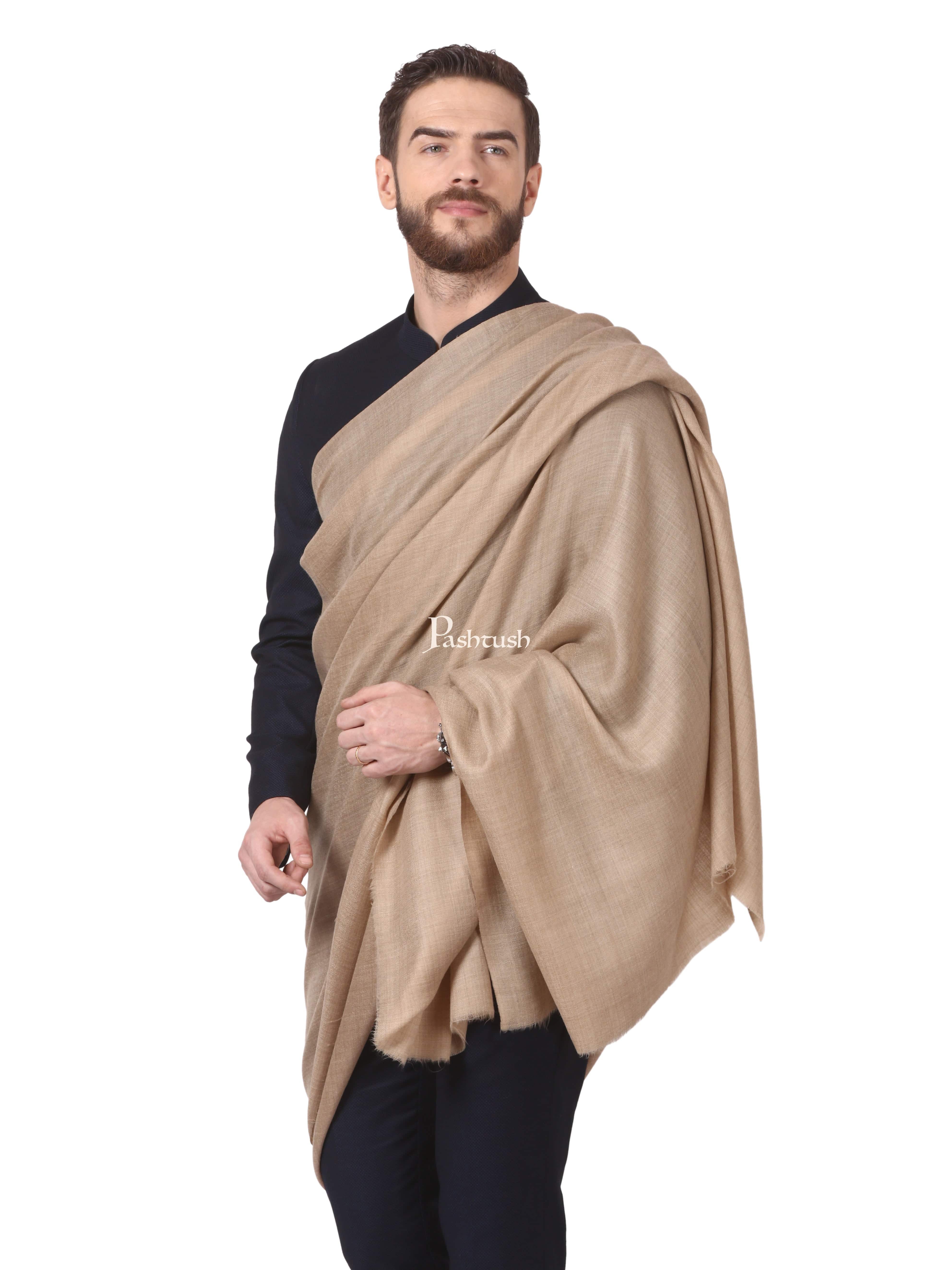 Pashtush Mens Diamond Weave Shawl, Fine Wool Medium Size, taupe - Image 3