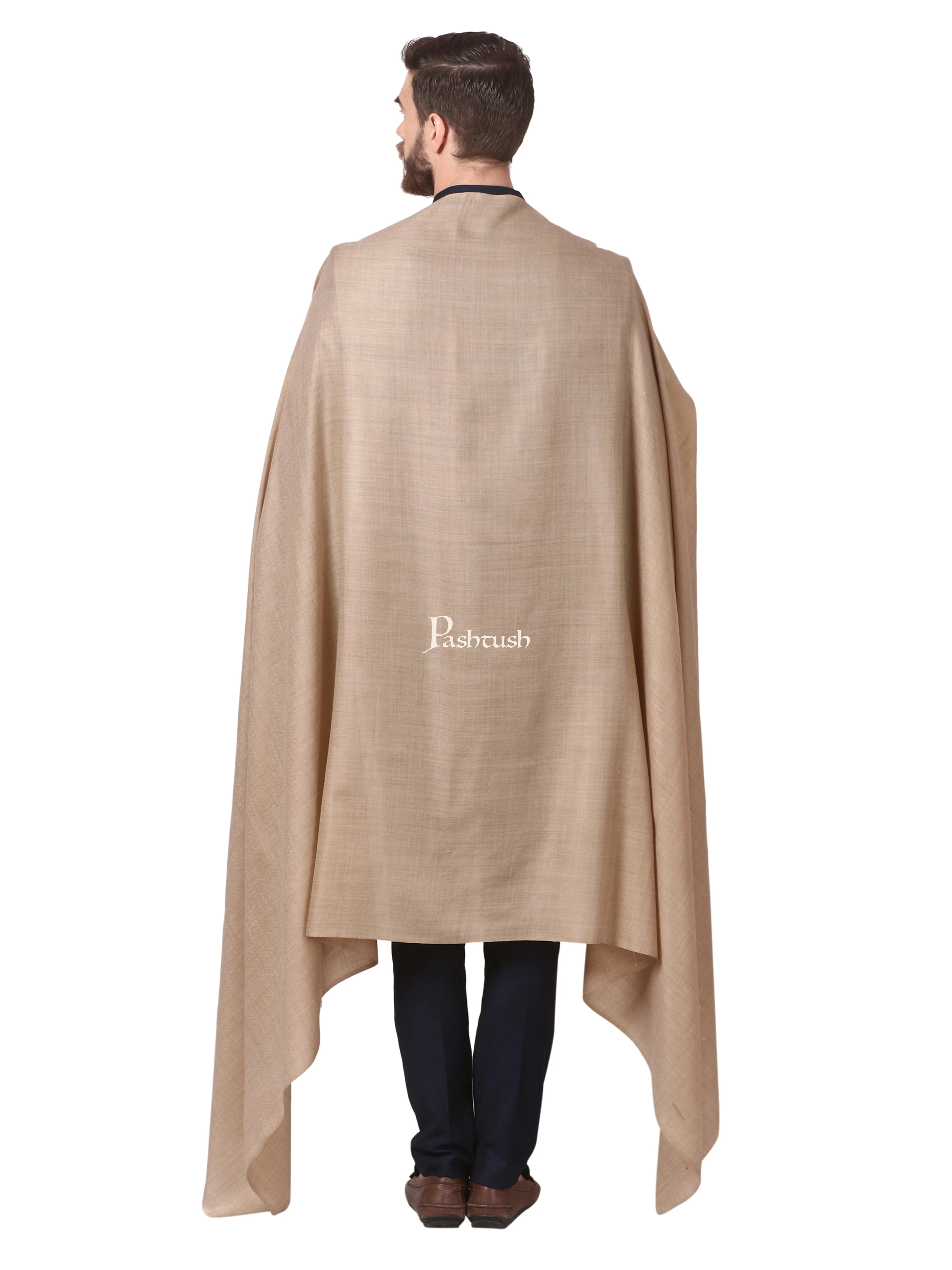Pashtush Mens Diamond Weave Shawl, Fine Wool Medium Size, taupe - Image 5