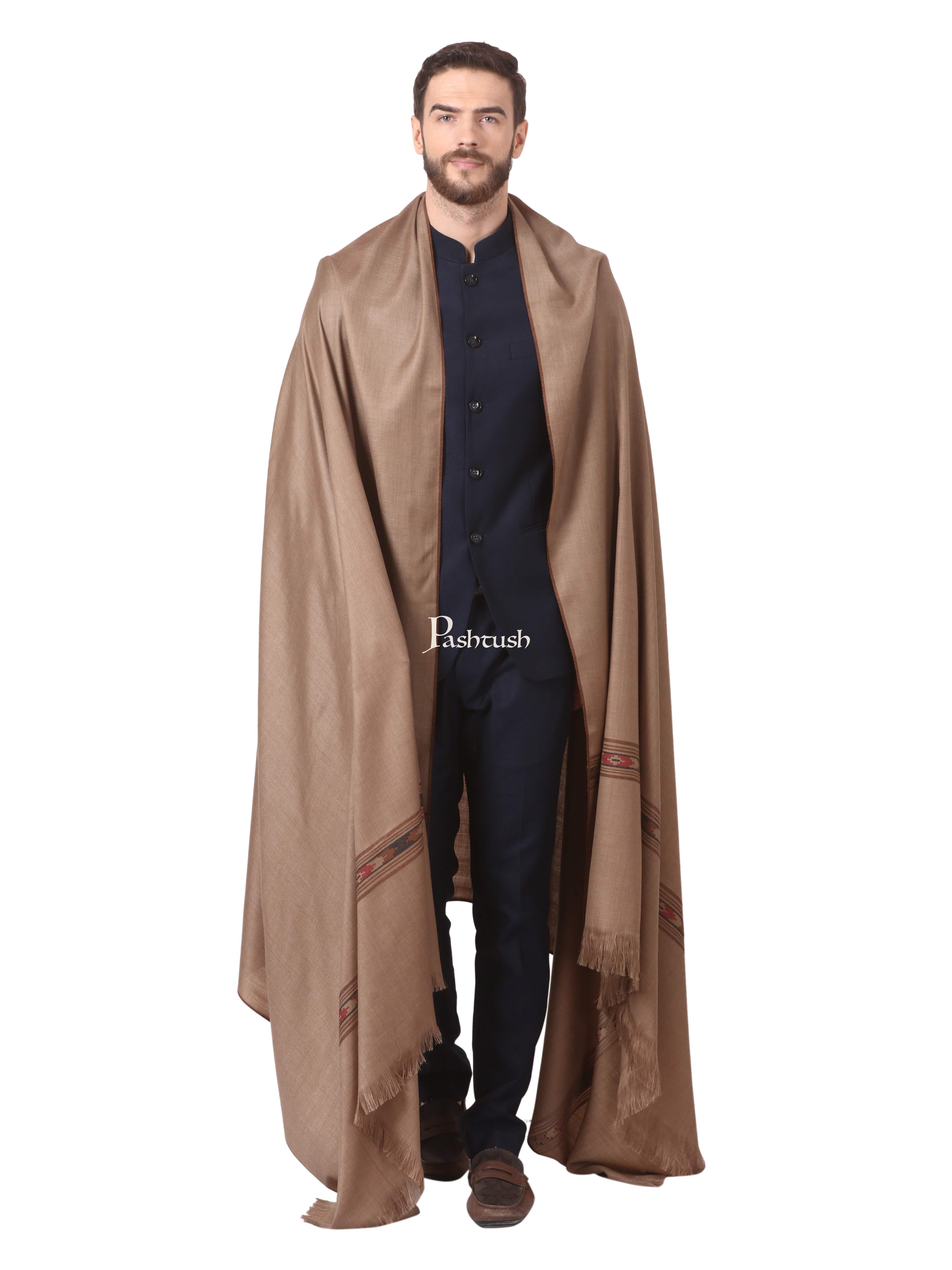 Pashtush Woven Aztec Design Mens Shawl (Lambs Wool) Beige - Image 5