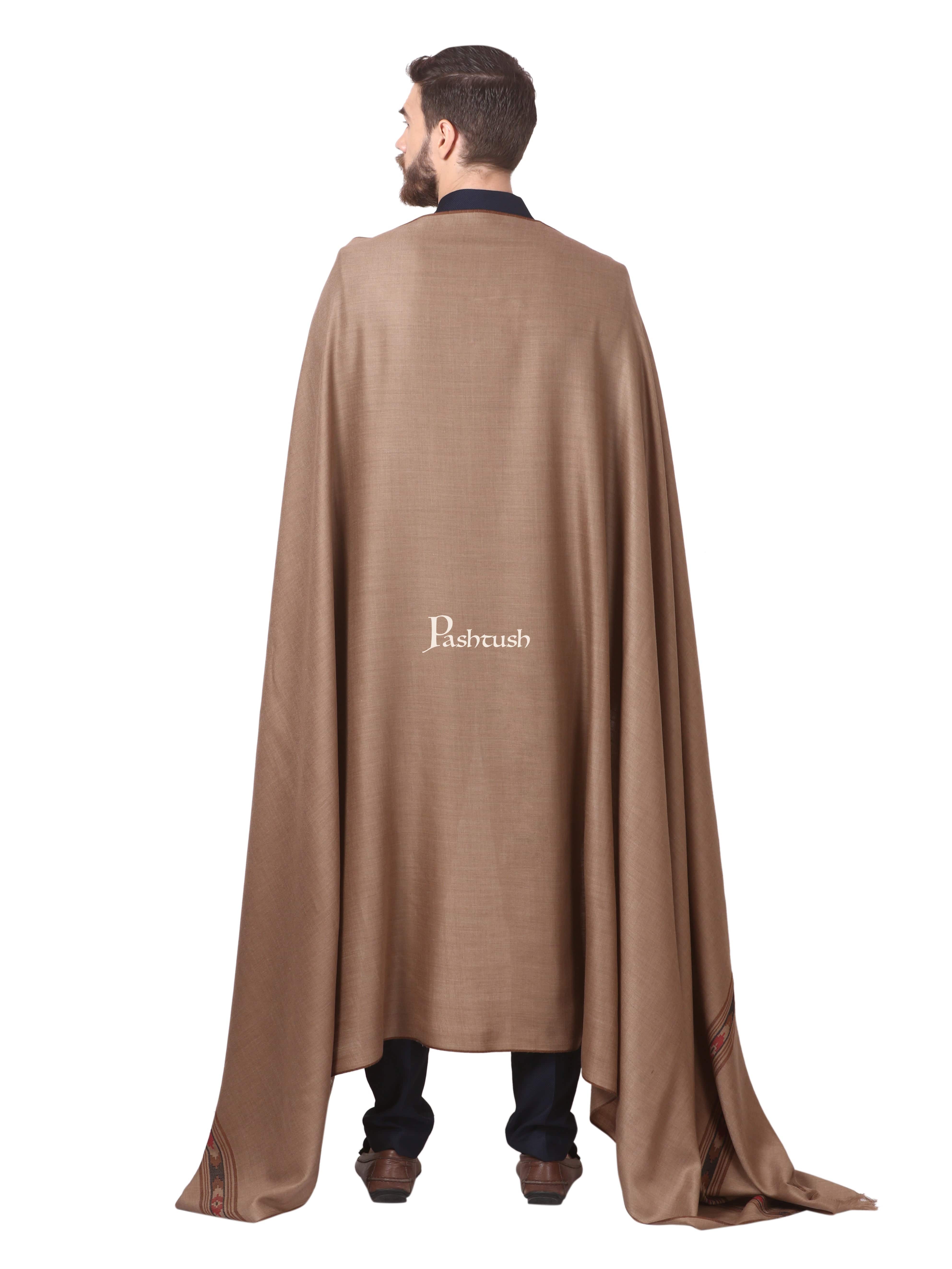Pashtush Woven Aztec Design Mens Shawl (Lambs Wool) Beige - Image 7