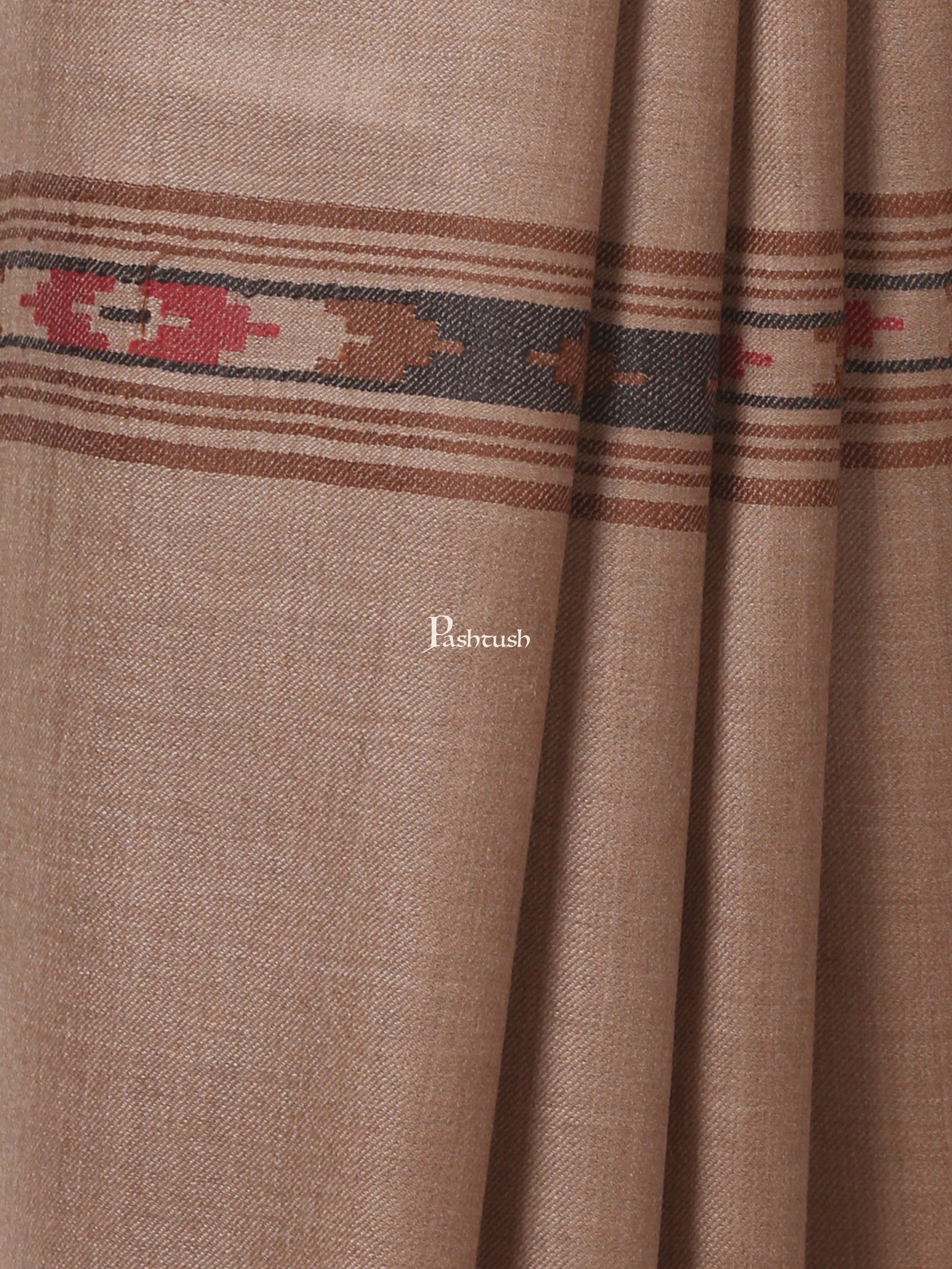 Pashtush Woven Aztec Design Mens Shawl (Lambs Wool) Beige - Image 2