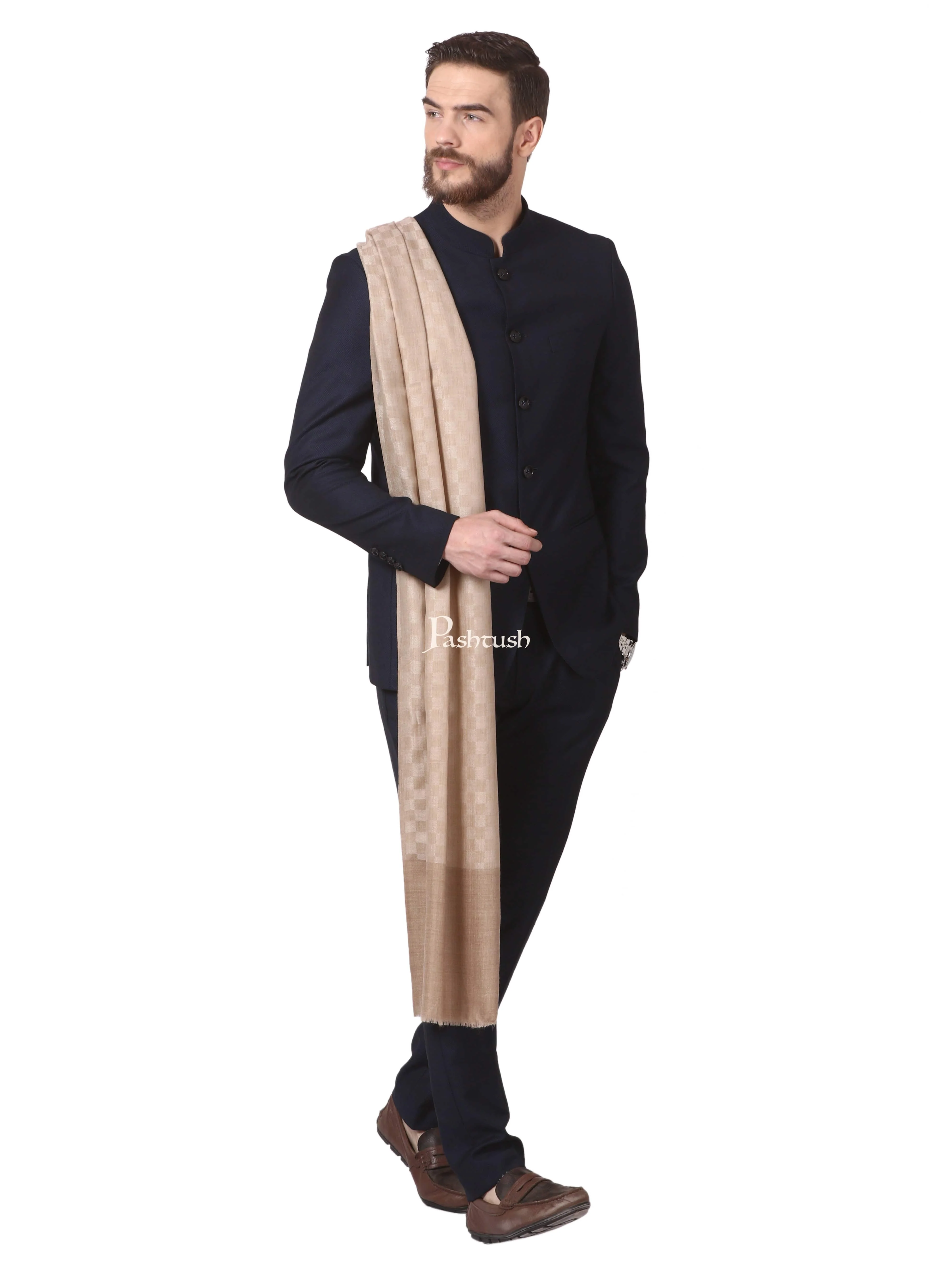 Pashtush Woven Mens Fine Wool Stole, Checks Mens Muffler, Warm Cashmere Feel - Image 4