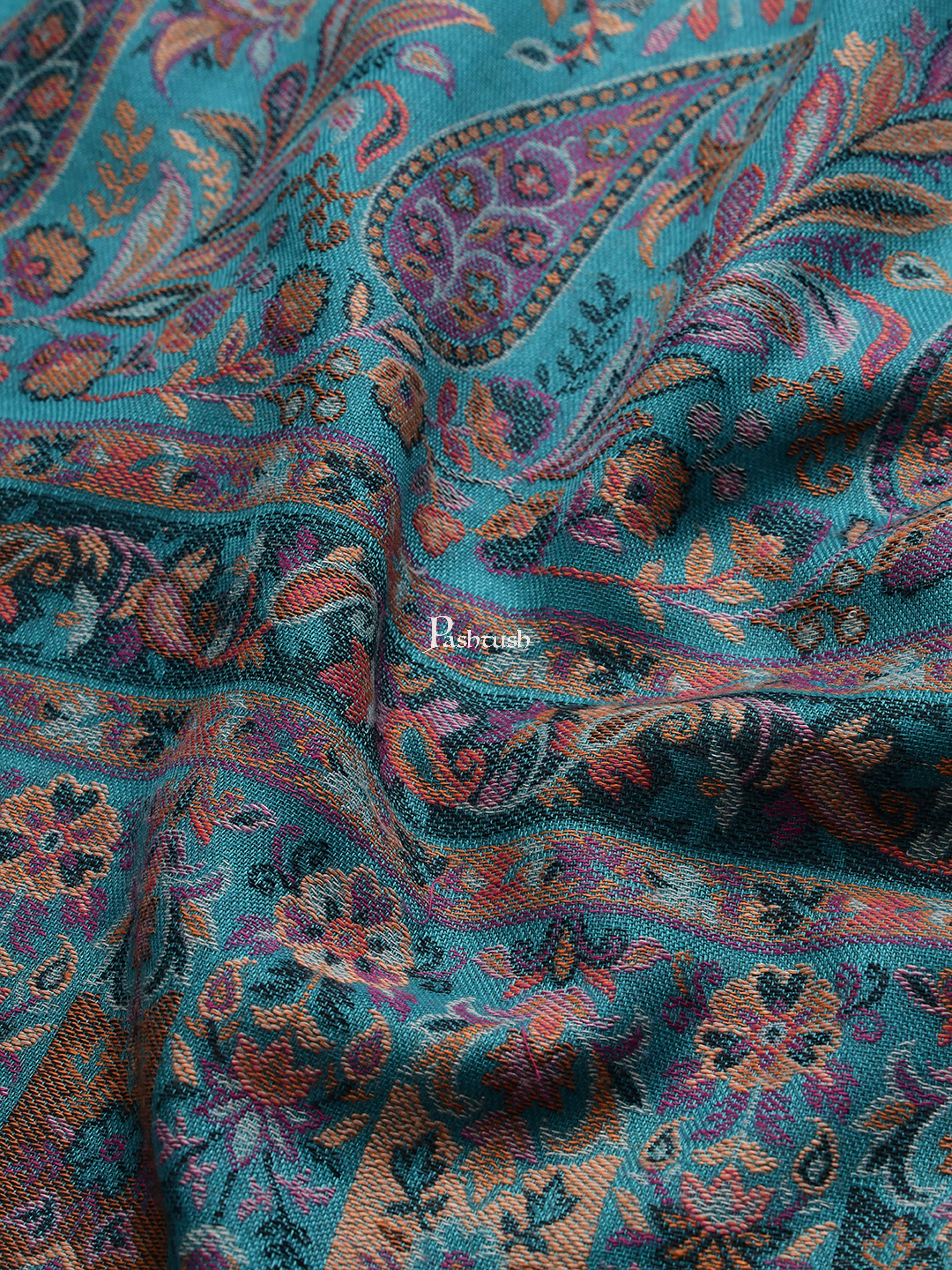 Pashtush Wovens Shawl, Ethnic Weave, Faux Pashmina, Azure Blue - Image 2