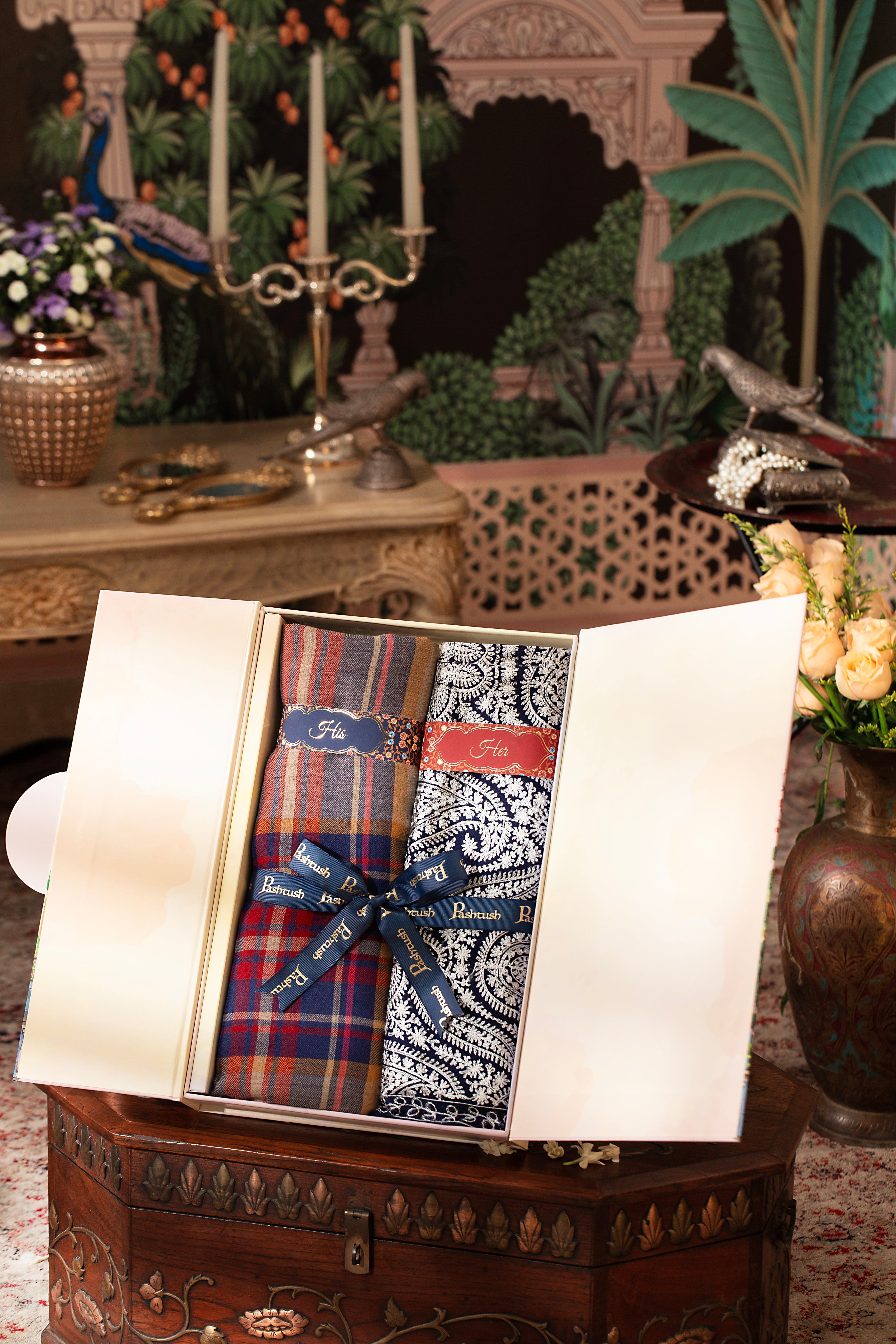 Pashutsh His and Her Set of Mens Cashmere Wool Stole and Womens Embroidered with Premium Gift Box Pakaging - Image 6