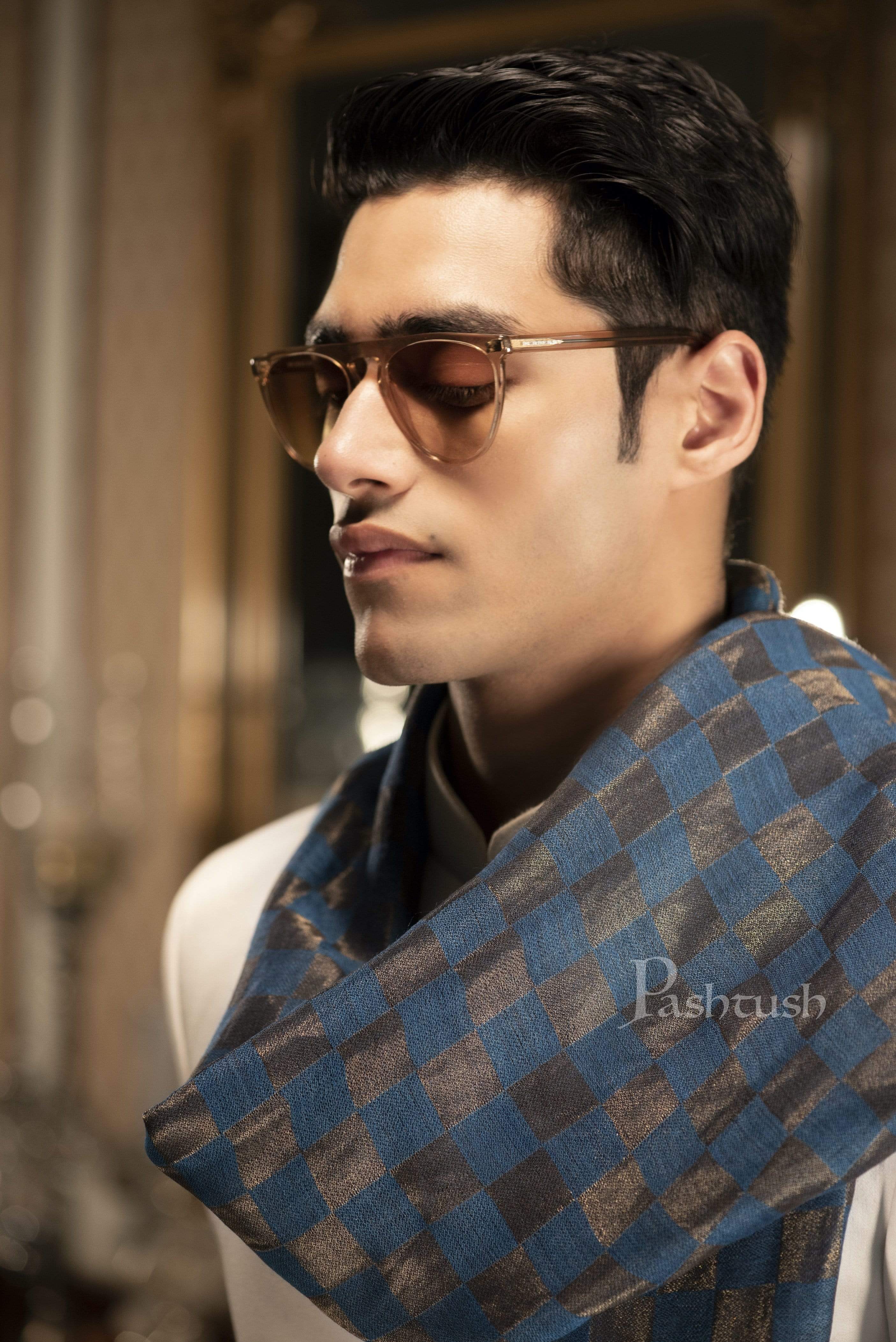 Pashtush Mens Twilight Collection, Checkered Metallic Thread Weave, Fine Wool - Image 3