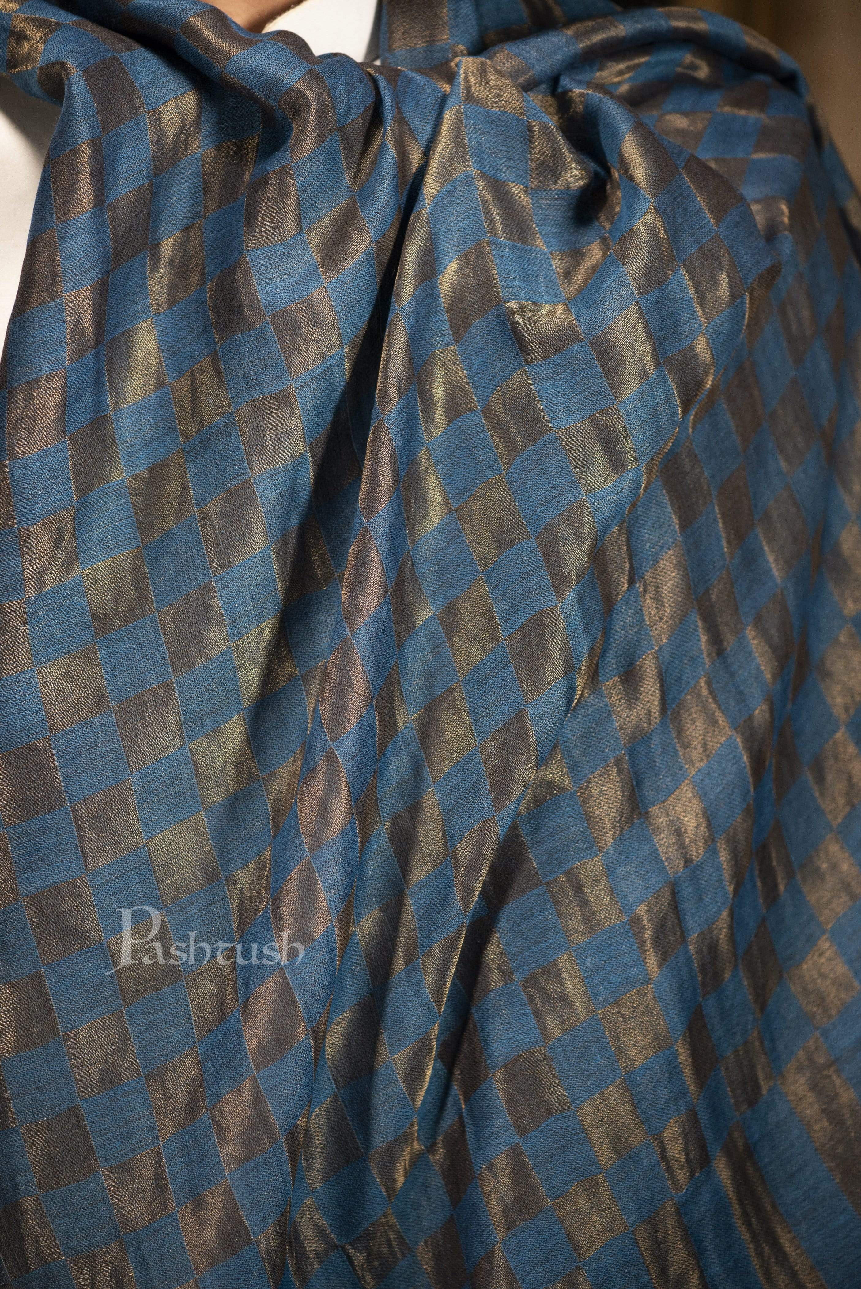 Pashtush Mens Twilight Collection, Checkered Metallic Thread Weave, Fine Wool - Image 5