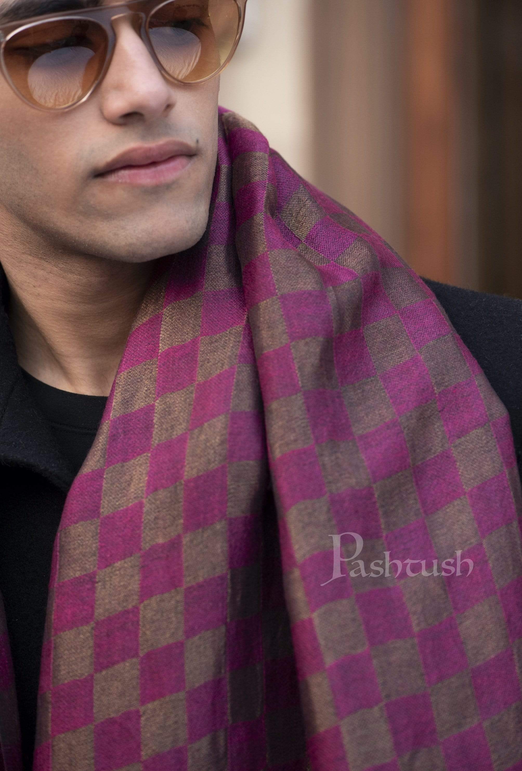 Pashtush Mens Twilight Collection, Checkered Metallic Thread Weave, Fine Wool - Image 3