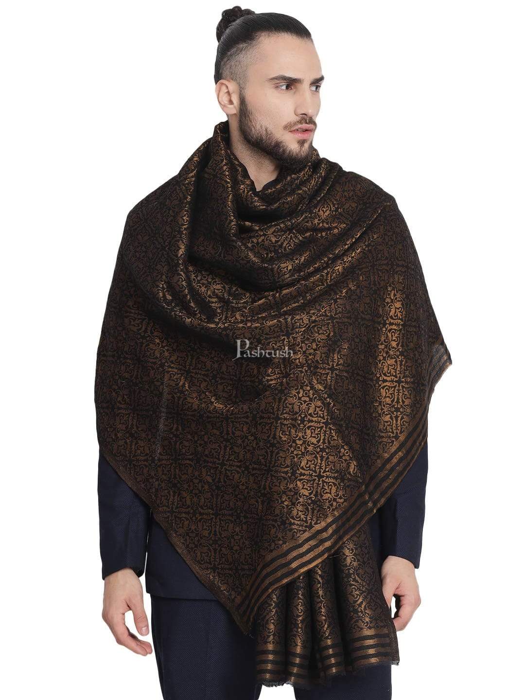 Pashtush Mens Twilight Collection, Jacquard Stole, With Metallic Thread Weave, Fine Wool