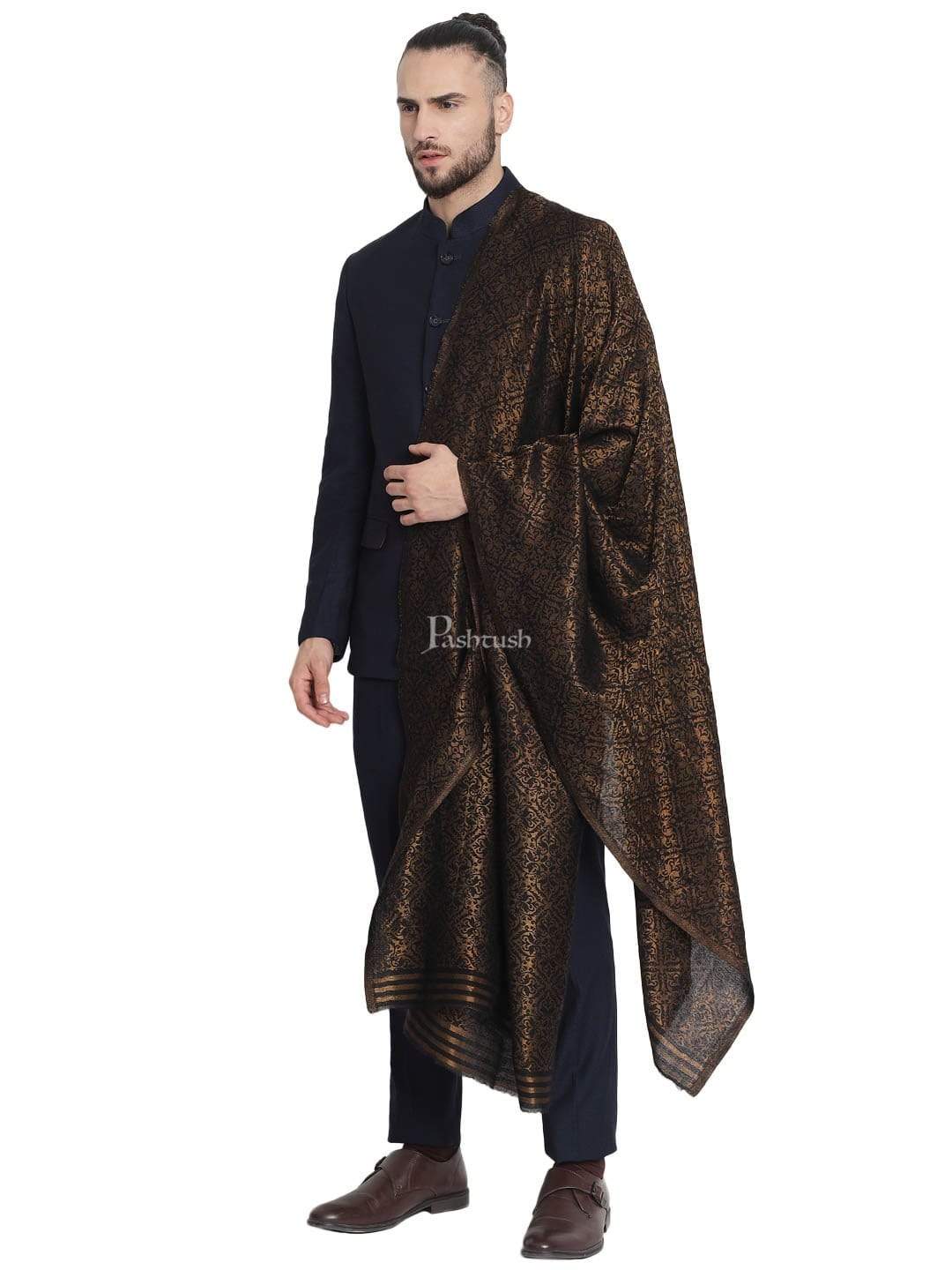 Pashtush Mens Twilight Collection, Jacquard Stole, With Metallic Thread Weave, Fine Wool - Image 6