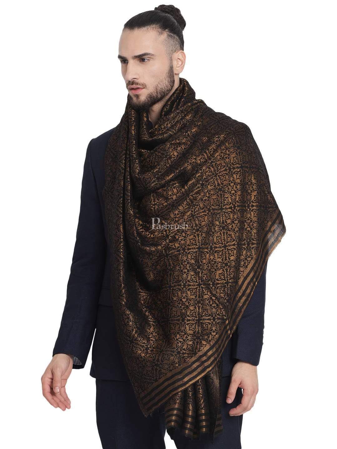 Pashtush Mens Twilight Collection, Jacquard Stole, With Metallic Thread Weave, Fine Wool - Image 8