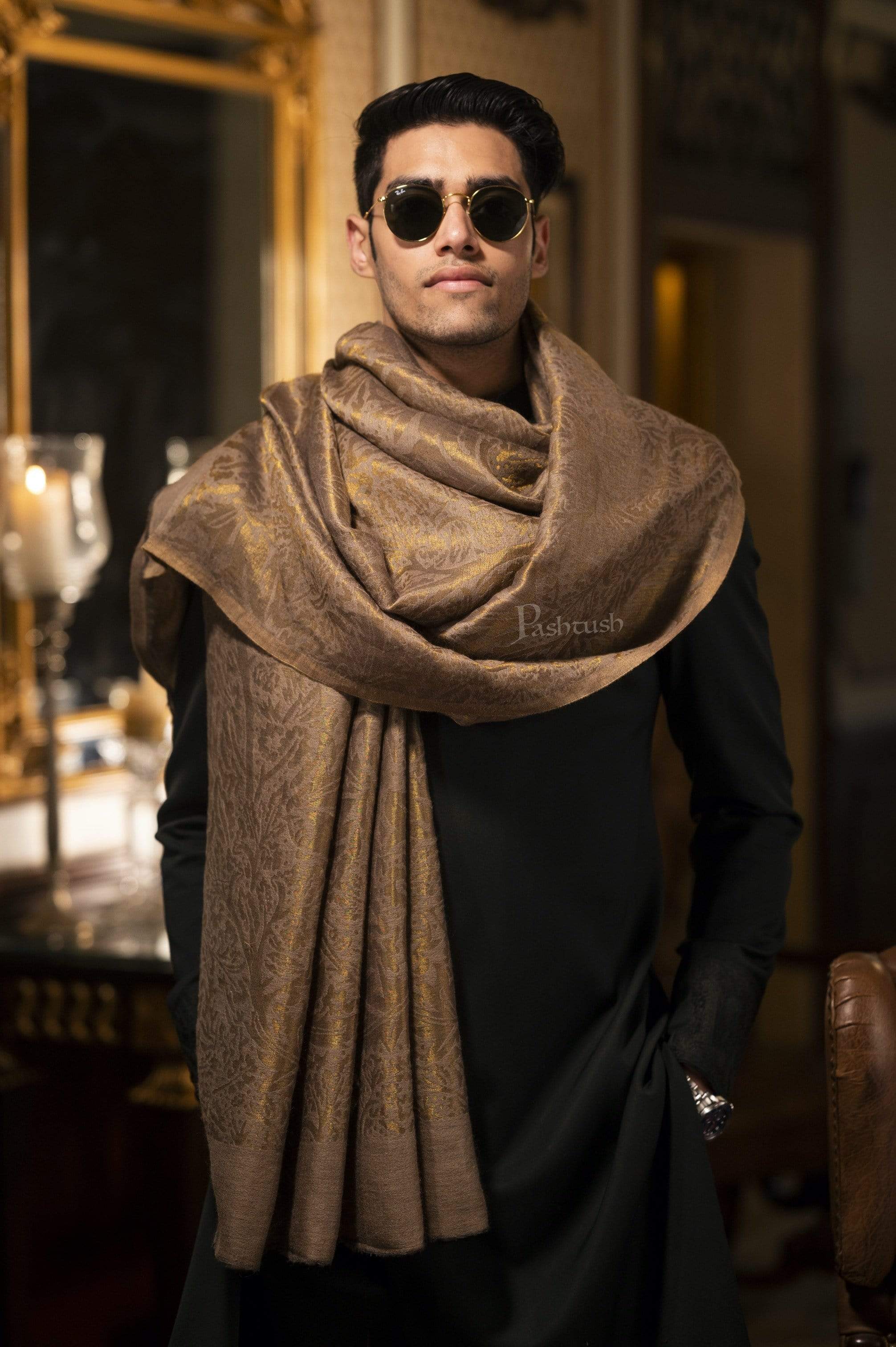 Pashtush Mens Twilight Collection, Jacquard Stole, With Metallic Thread Weave, Fine Wool - Image 2