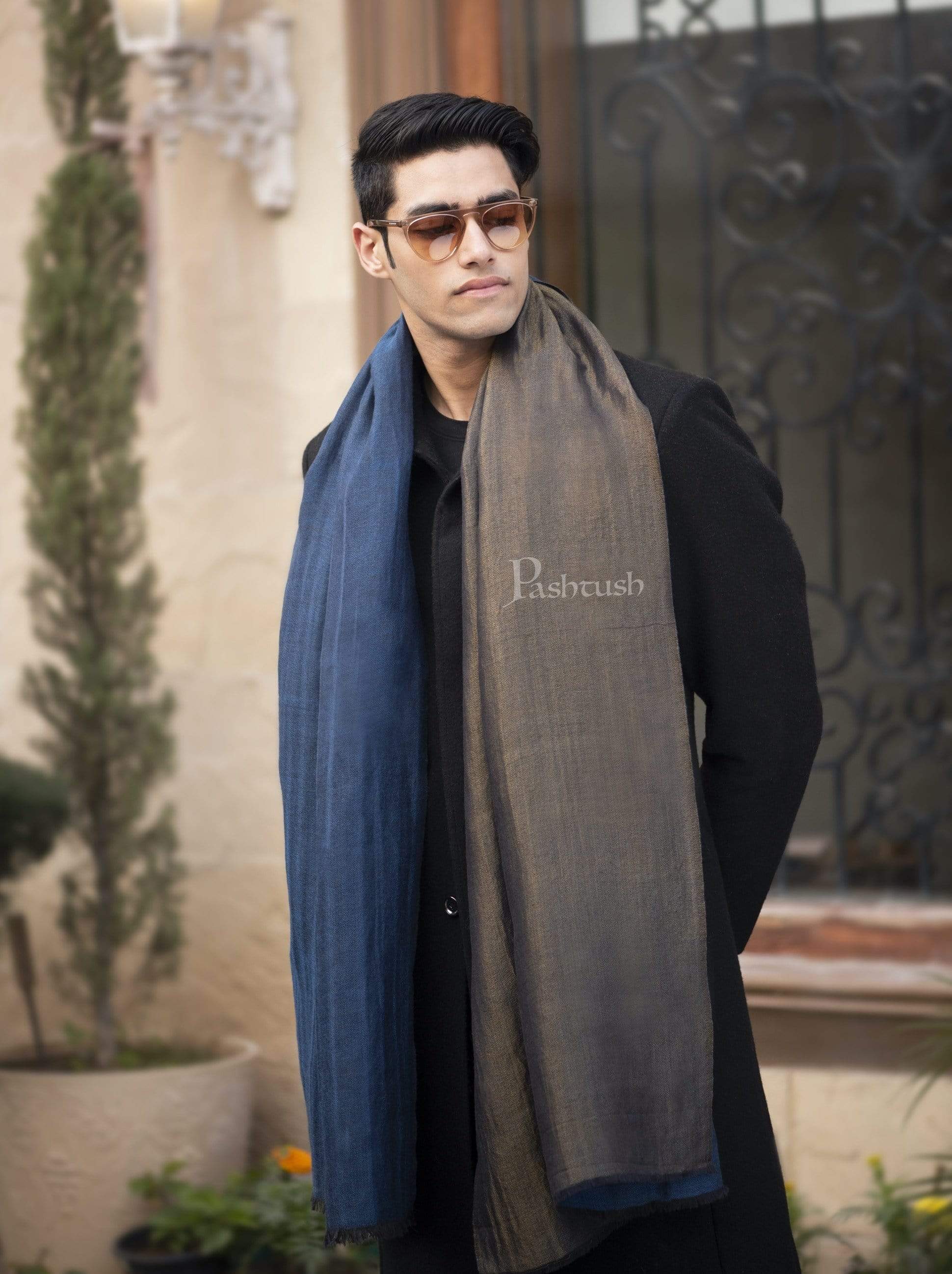 Pashtush Mens Twilight Collection, Reversible With Metallic Thread Weave, Fine Wool
