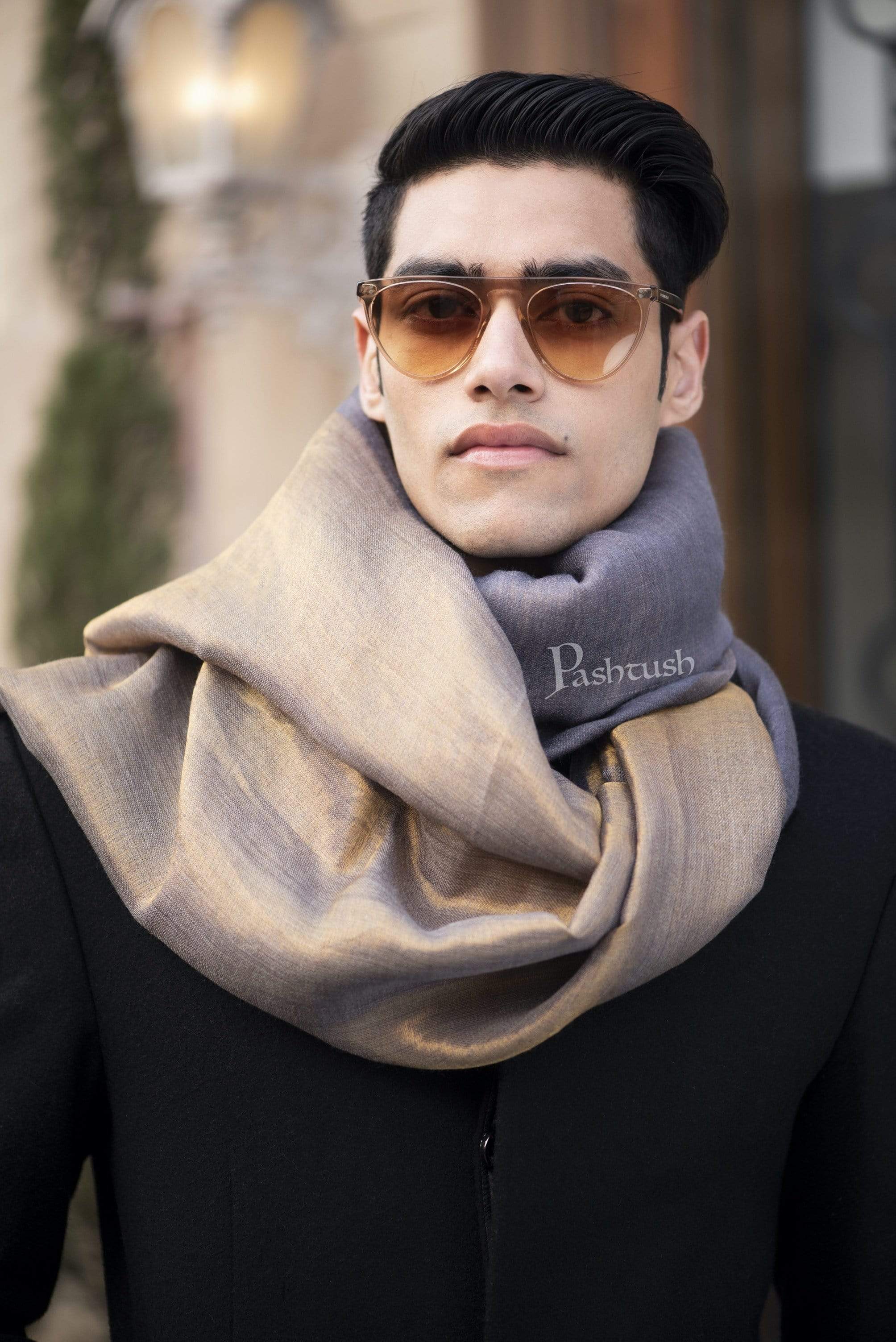 Pashtush Mens Twilight Collection, Reversible With Metallic Thread Weave, Fine Wool