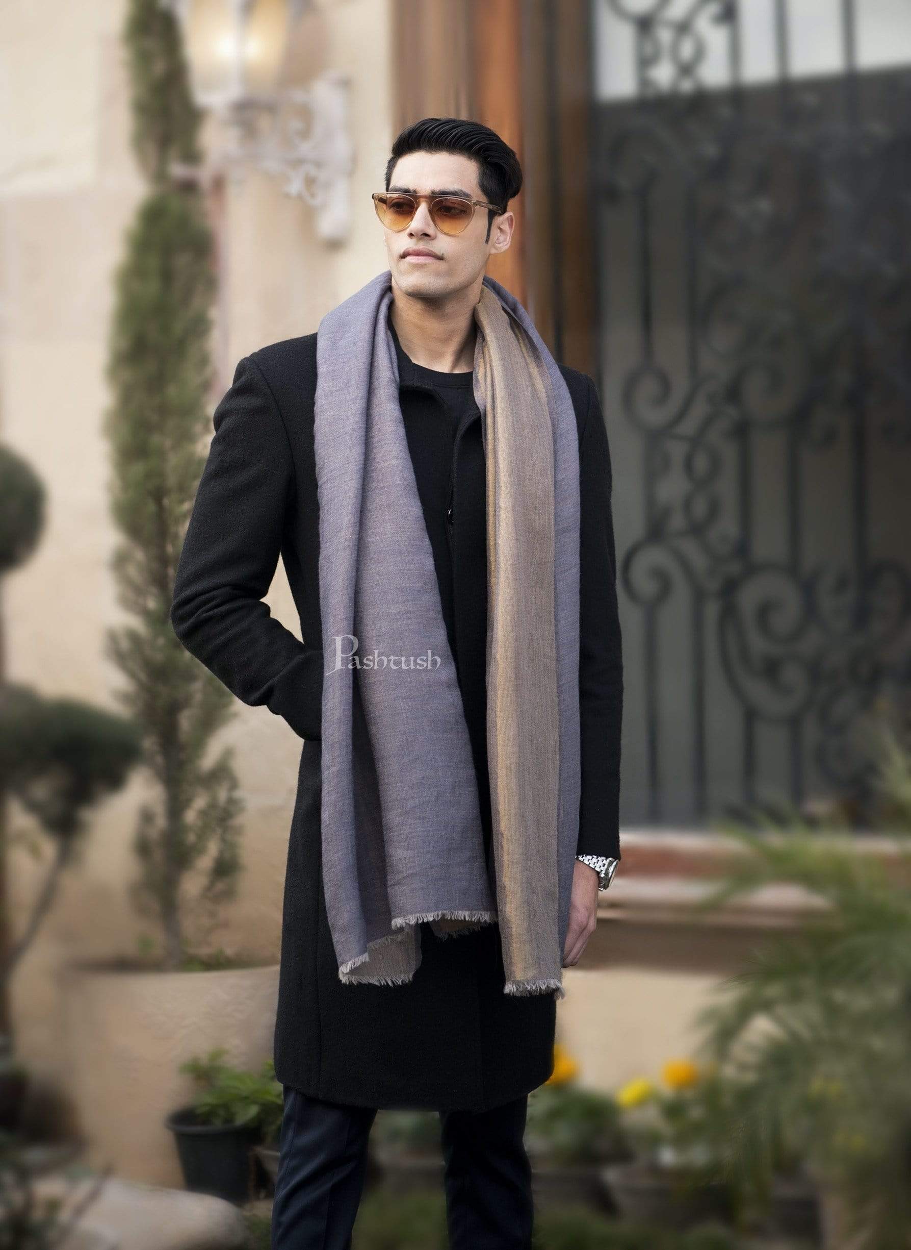 Pashtush Mens Twilight Collection, Reversible With Metallic Thread Weave, Fine Wool - Image 2