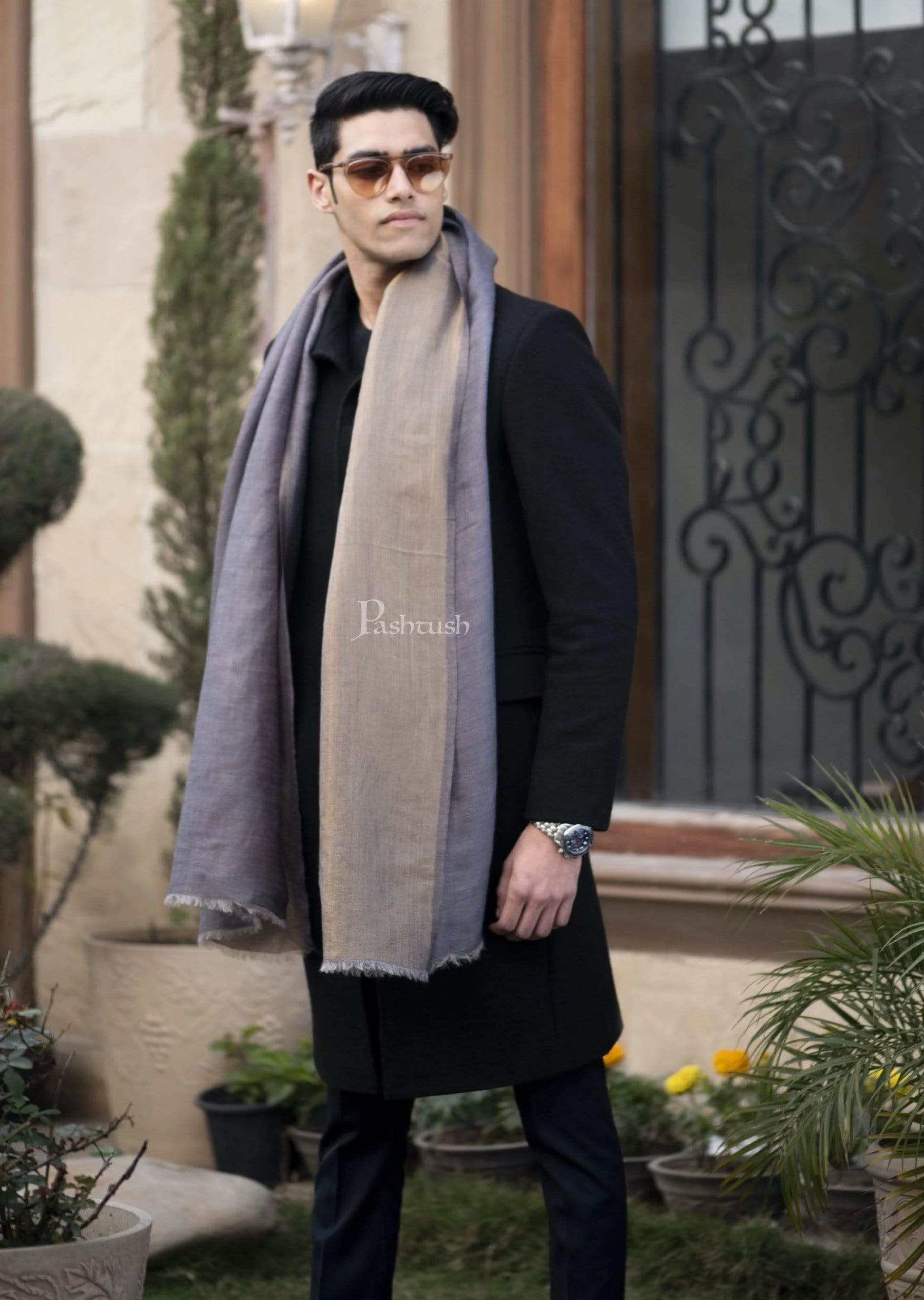 Pashtush Mens Twilight Collection, Reversible With Metallic Thread Weave, Fine Wool - Image 3