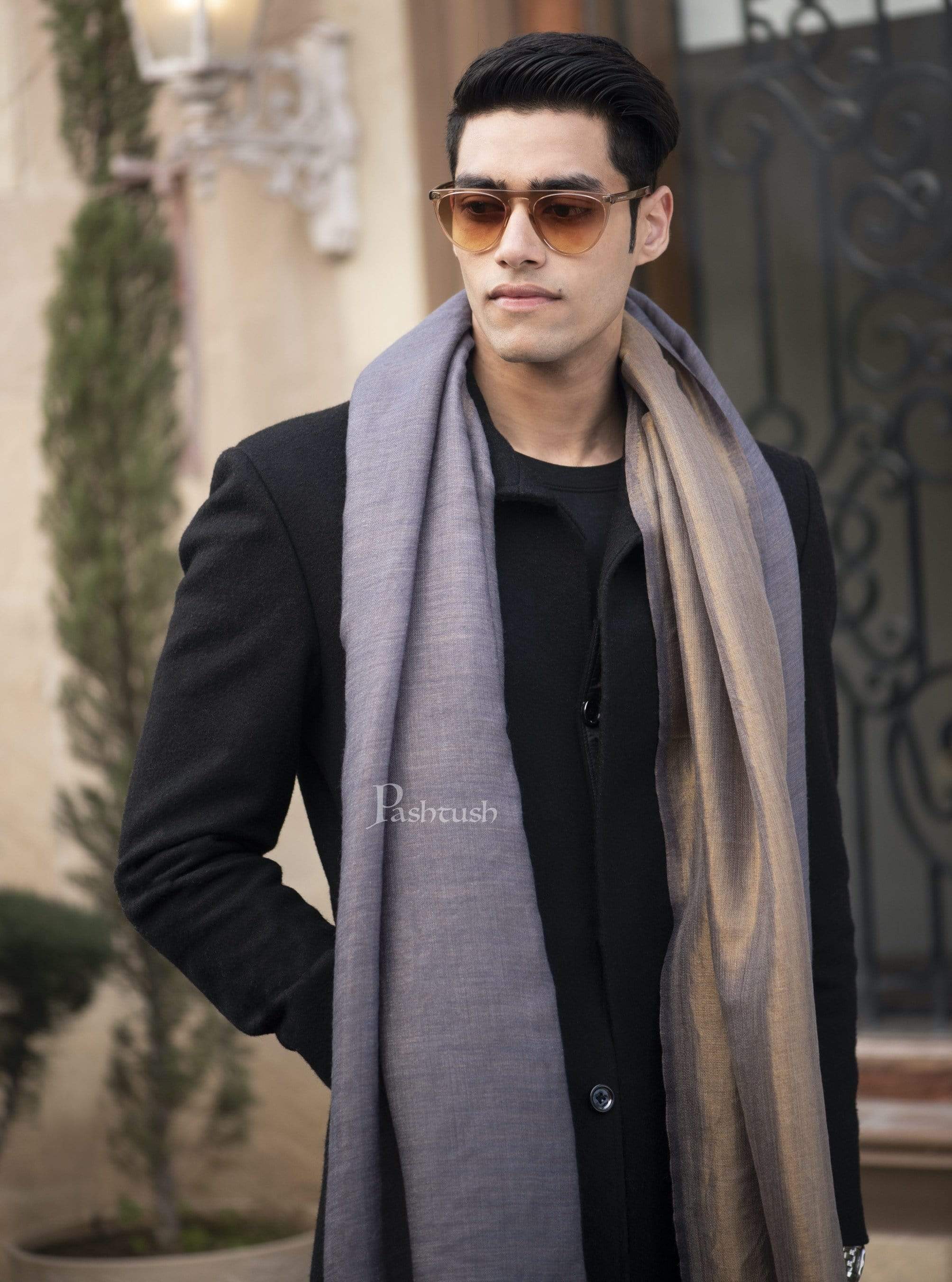 Pashtush Mens Twilight Collection, Reversible With Metallic Thread Weave, Fine Wool - Image 4