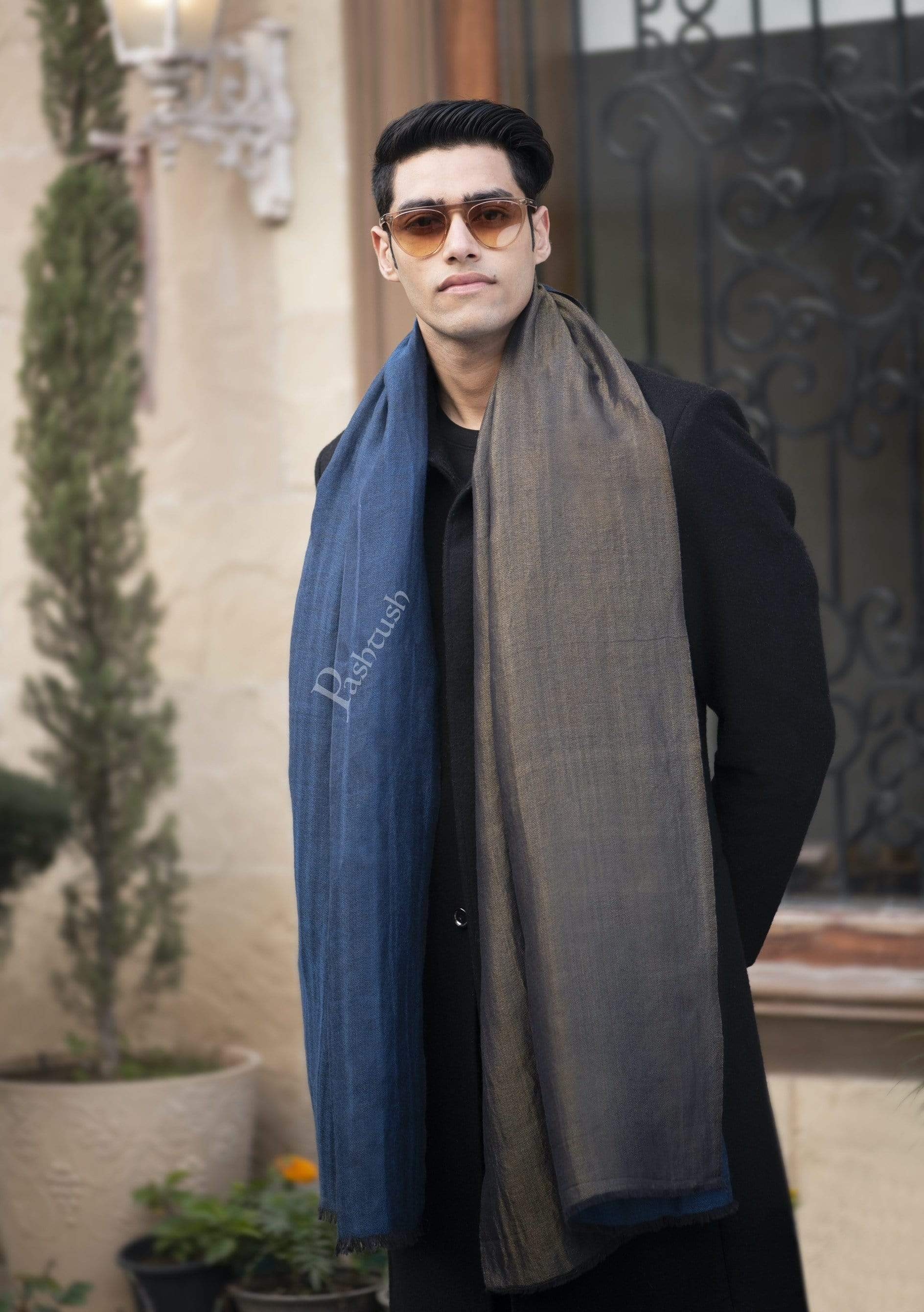 Pashtush Mens Twilight Collection, Reversible With Metallic Thread Weave, Fine Wool - Image 3