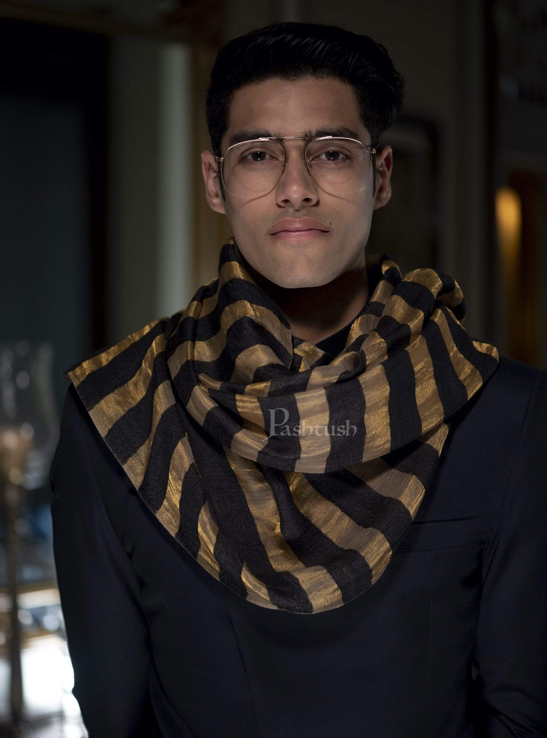 Pashtush Mens Twilight Striped Scarf, With Metallic Thread Weave - Image 6