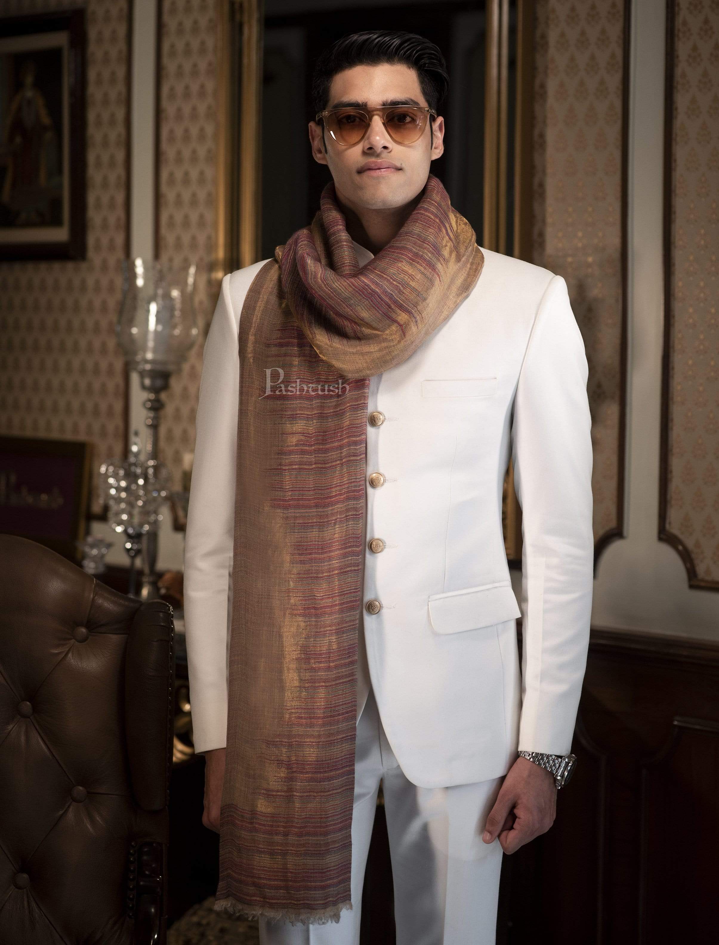 Pashtush Mens Scarf With Shimmery Zari Thread Weave (Twilight) - Image 4