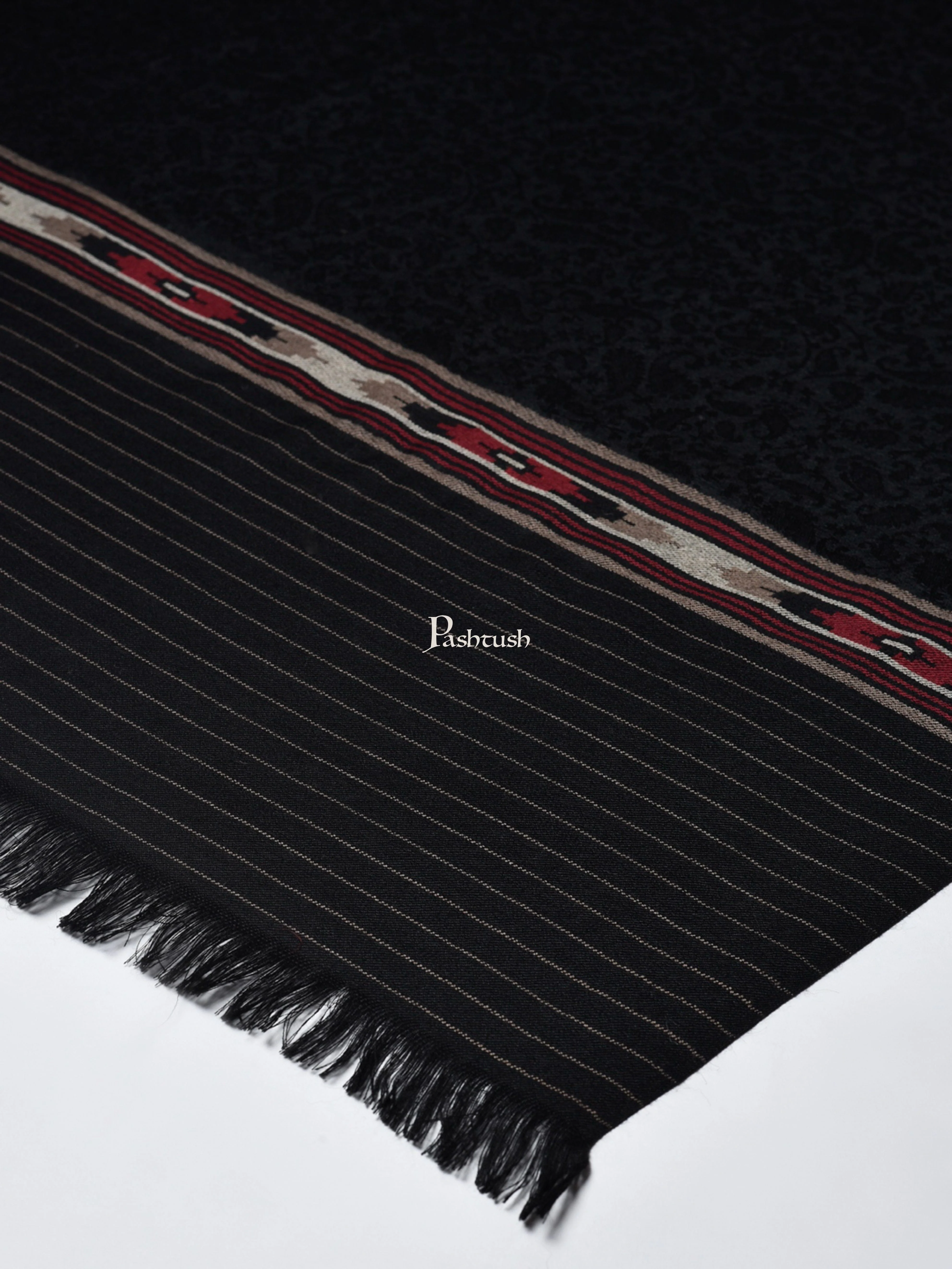 Pashtush Womens Fine Wool Aztec Weave Shawl, Soft And Warm, Black - Image 2