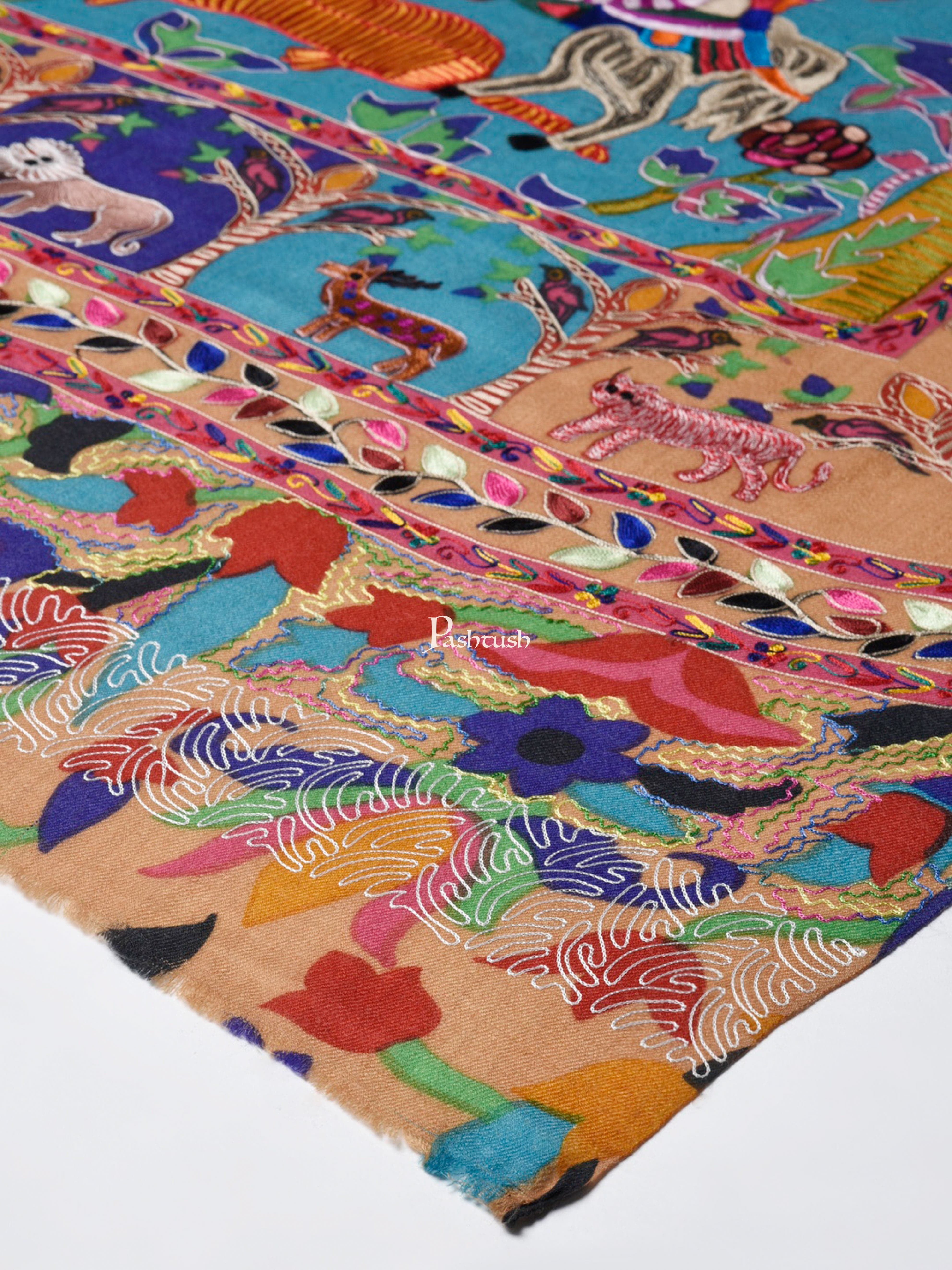 Pashtush Womens Shikaar-Dar Hand Embroidered, Shawl In Fine Wool - Image 2