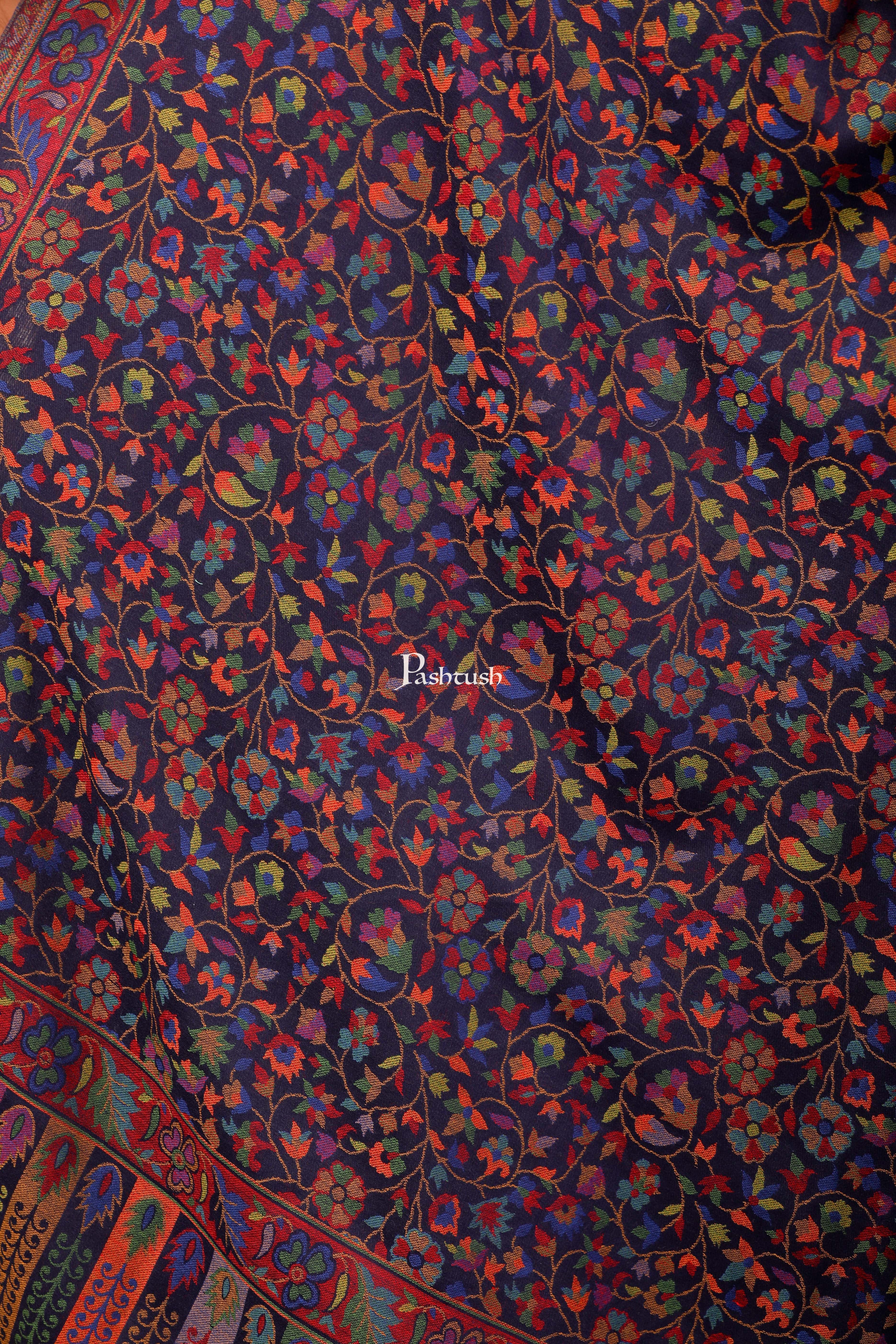 Pashtush Women Navy Blue Rust Red Ethnic Motifs Woven Design Designer Shawl - Image 2