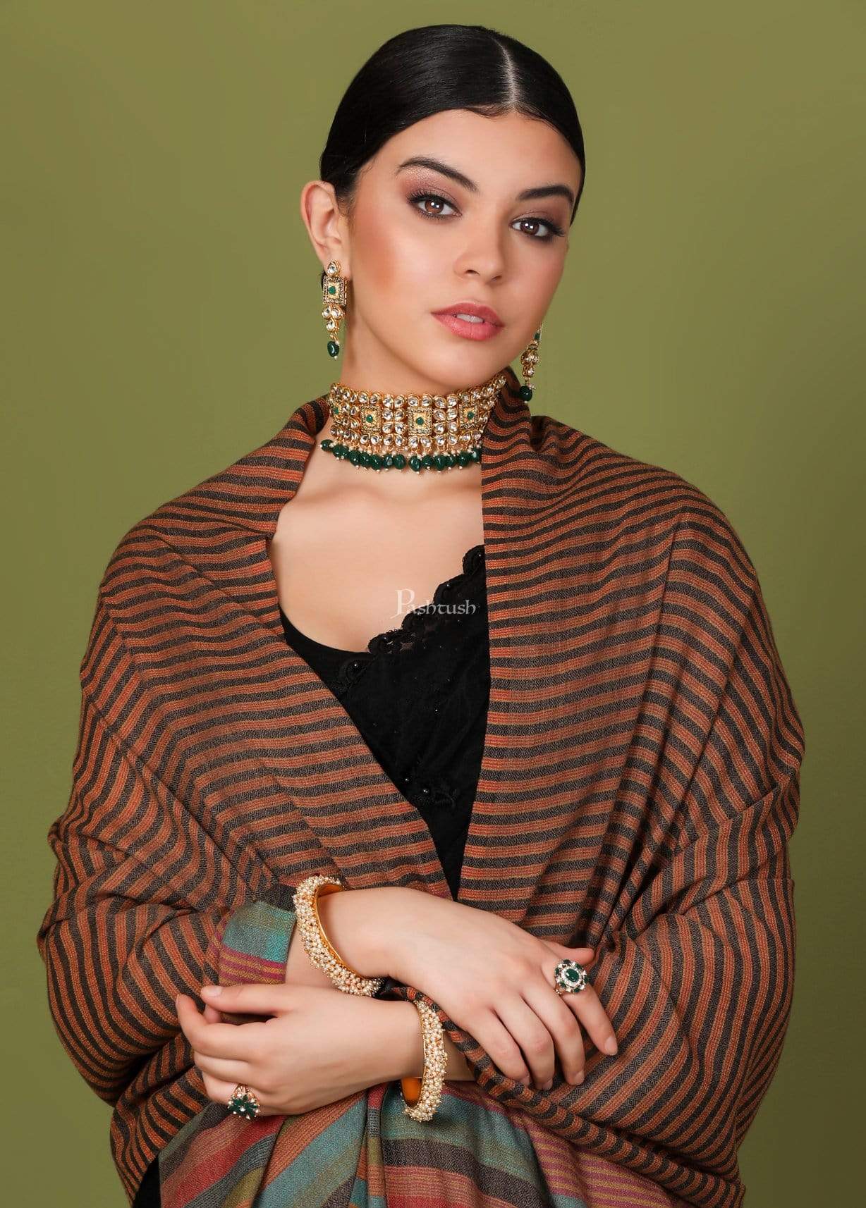 Pashtush Womens Extra Fine Wool, Striped Woven Scarf, Multicolored - Image 4