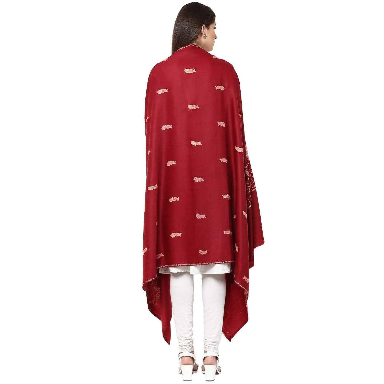 Pashtush Womens Embroidery Shawl - Maroon - Image 4