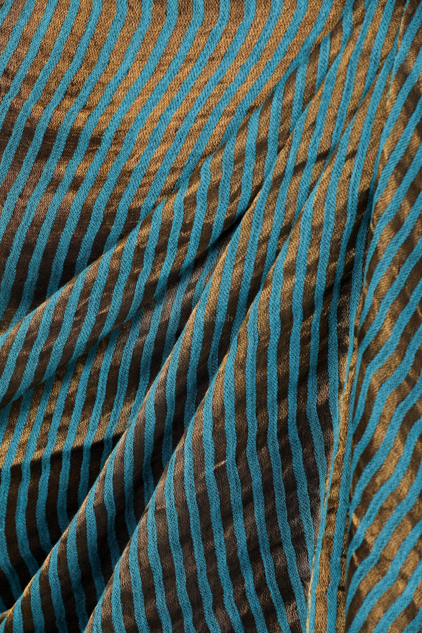 Pashtush Womens, Extra Fine Wool, Twilight Striped Scarf, With Shimmery Zari Thread Weave Blue - Image 2