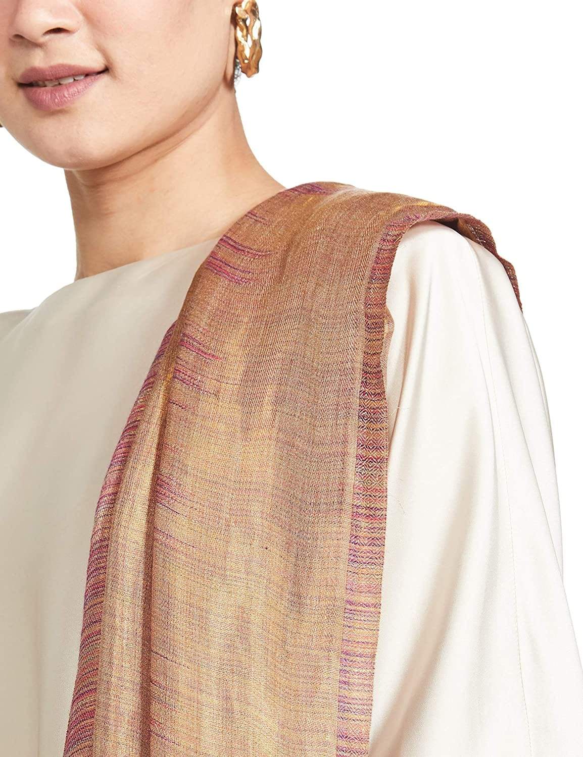 Pashtush Womens Twilight Striped Scarf, With Shimmery Zari Thread Weave, Reversible Pink - Image 5