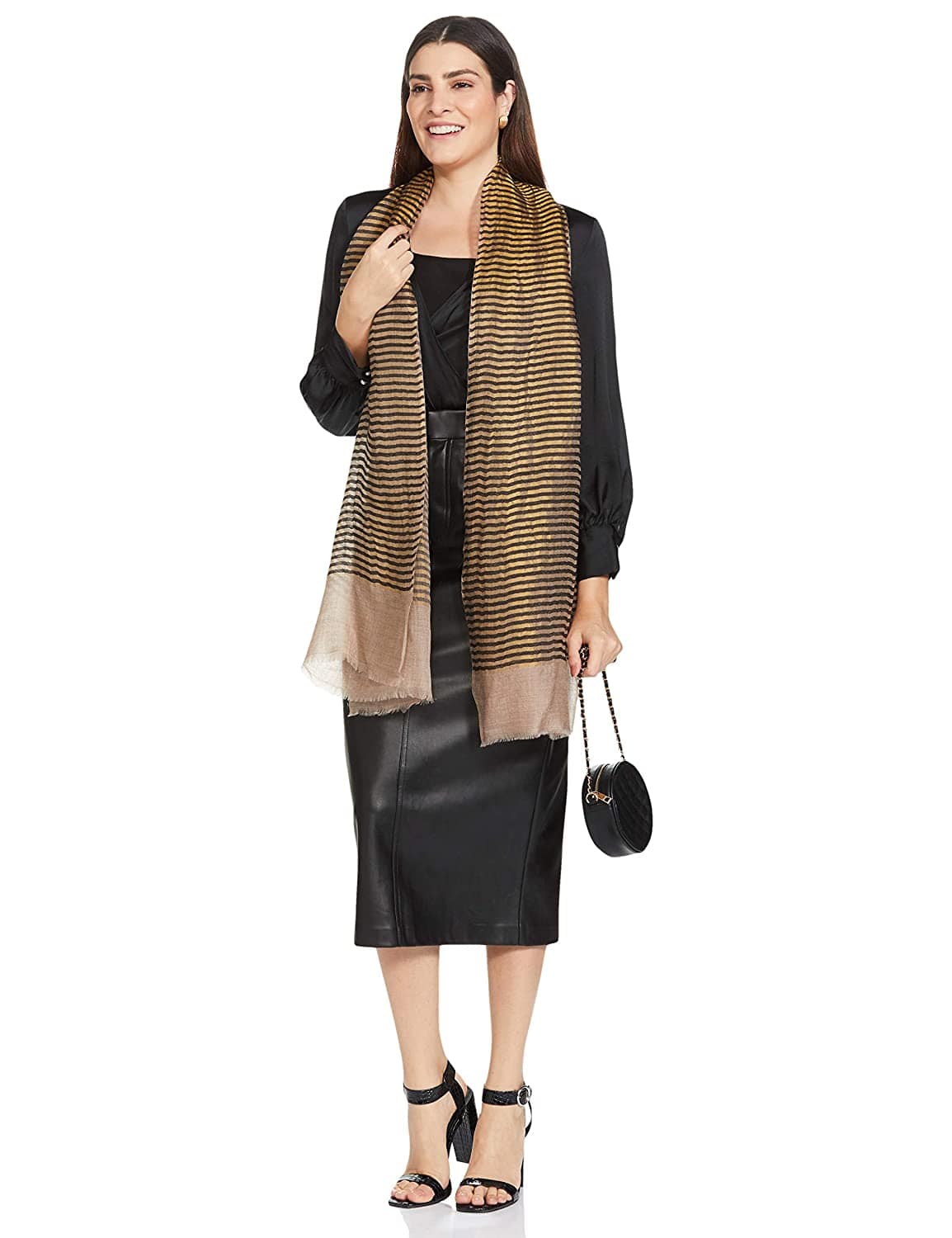 Pashtush Womens, Extra Fine Wool, Twilight Striped Scarf, With Shimmery Zari Thread Weave Gold - Image 3
