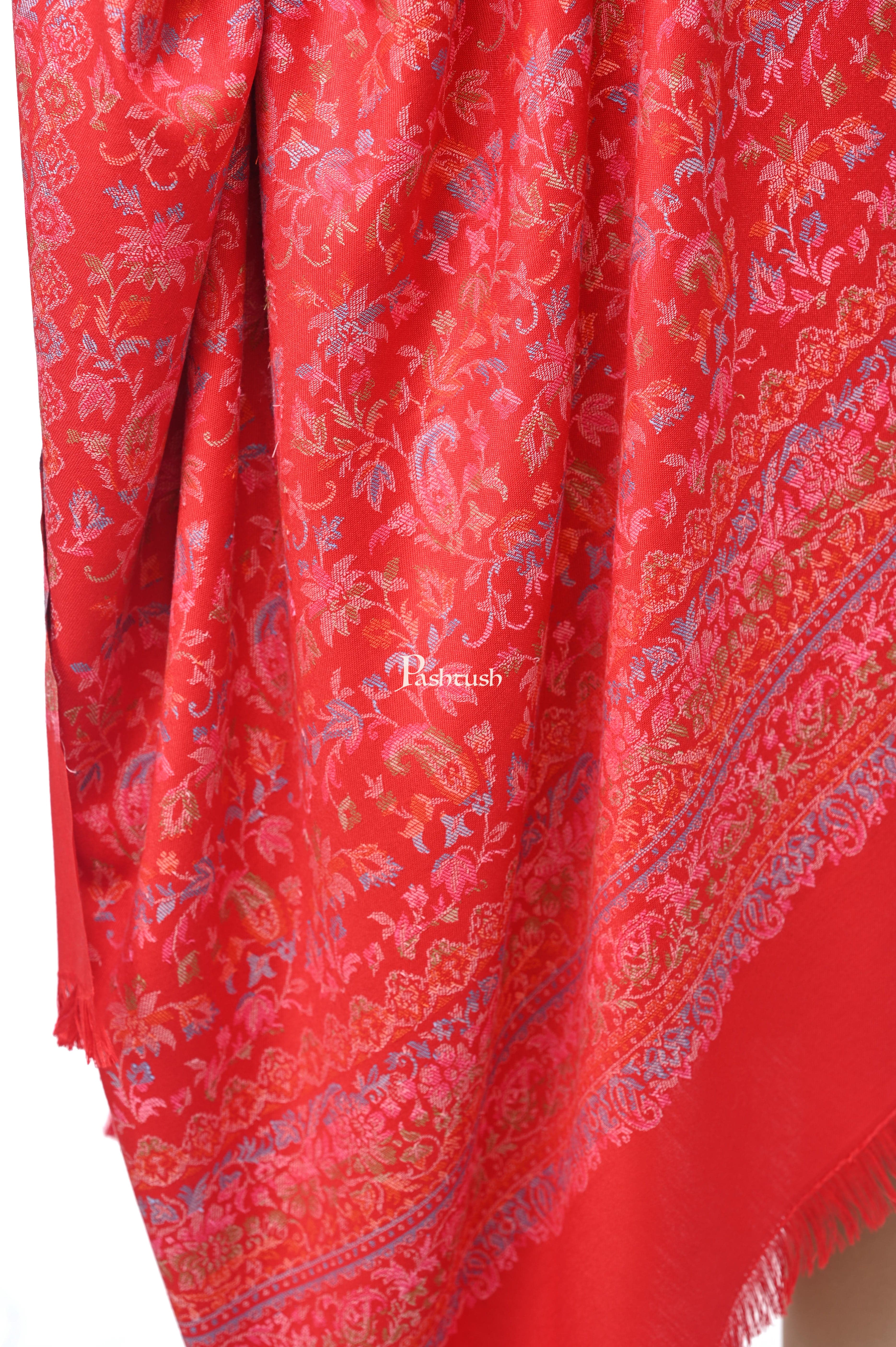 Pashwool Womens Ethnic Design Shawl, Light Weight, Soft And Warm Fuschia - Image 2