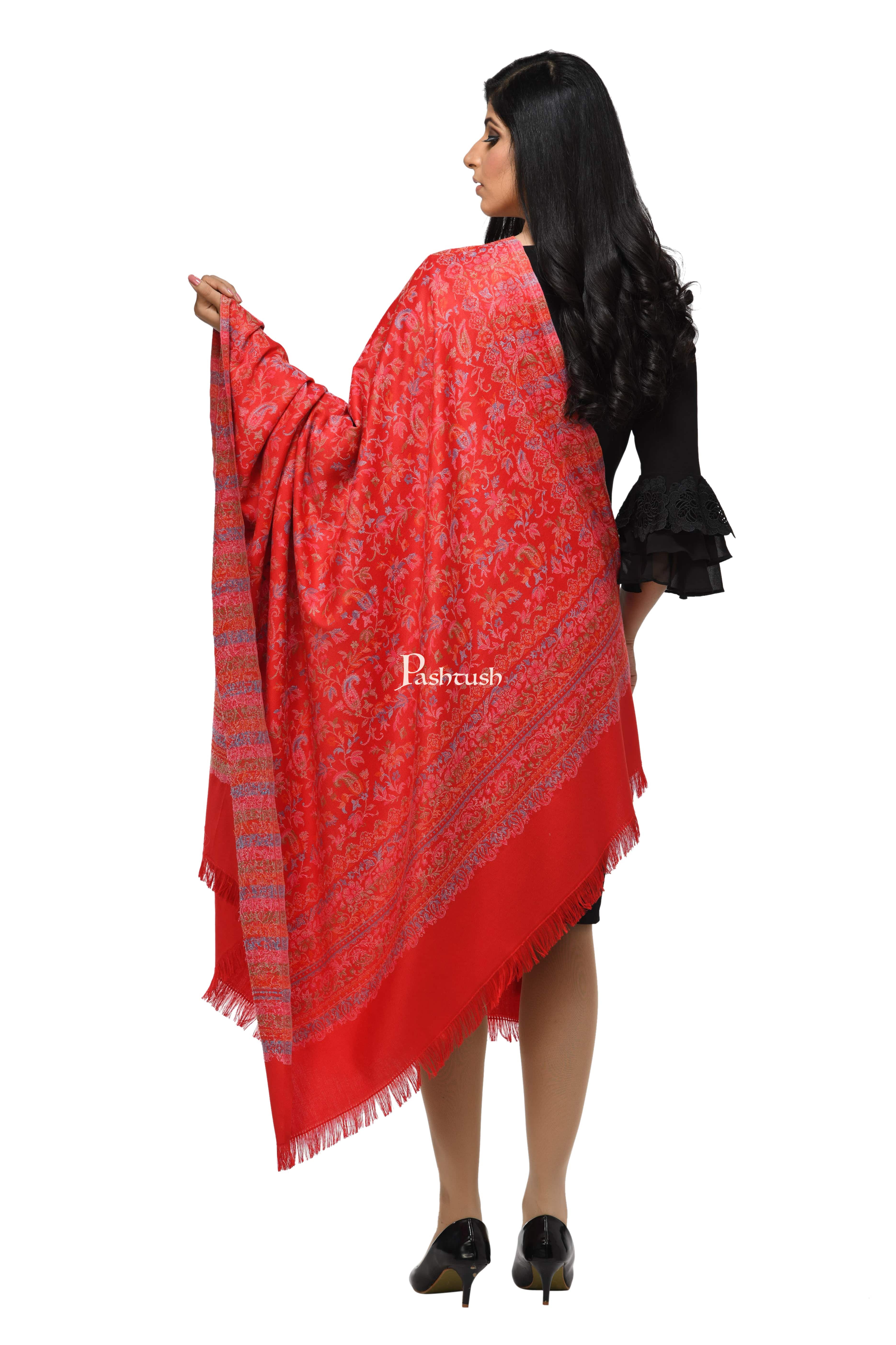 Pashwool Womens Ethnic Design Shawl, Light Weight, Soft And Warm Fuschia - Image 3