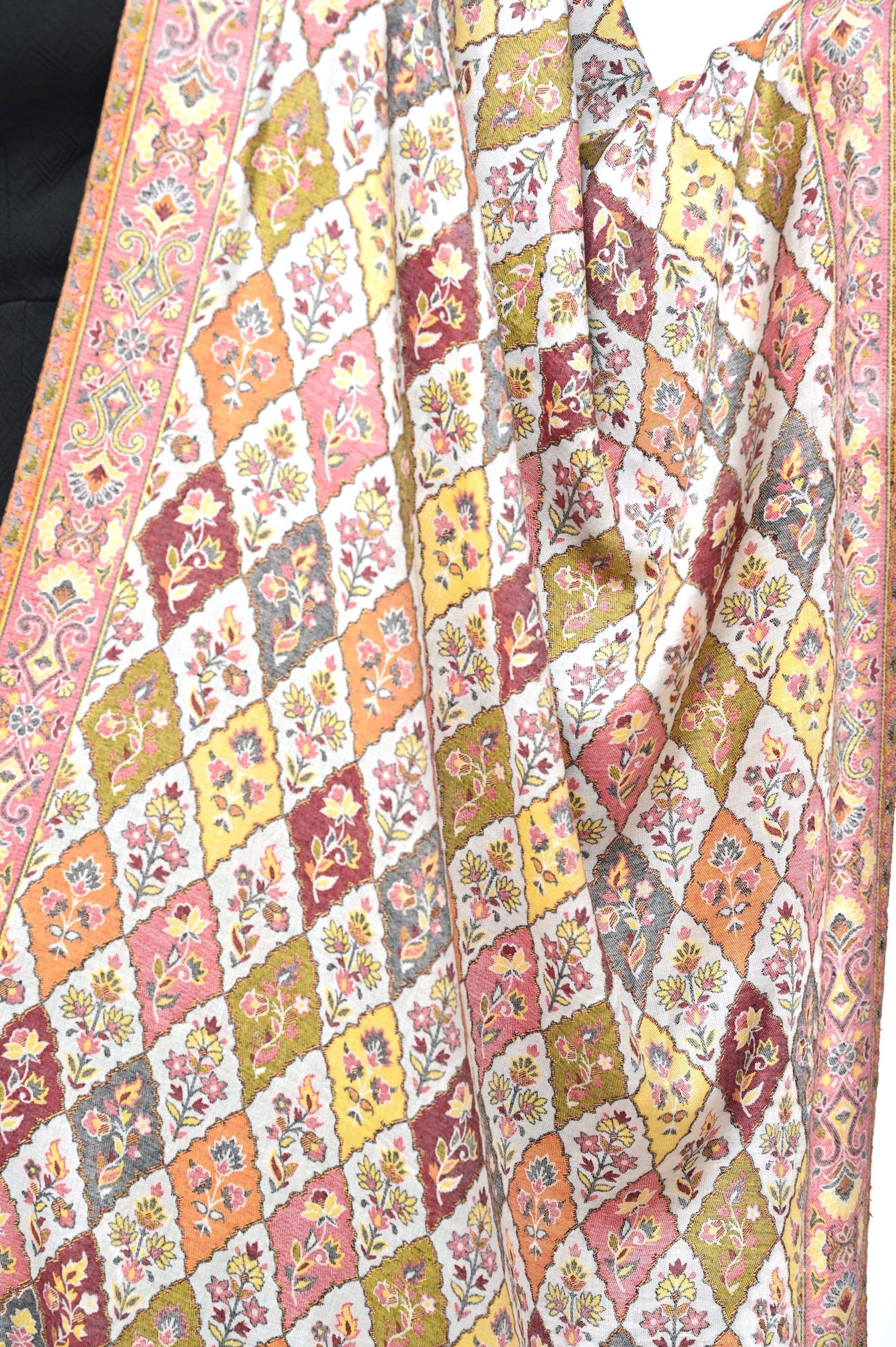 Pashwool Womens Extra Soft Bamboo Scarf, Woven Ethnic Design, Ivory - Image 2