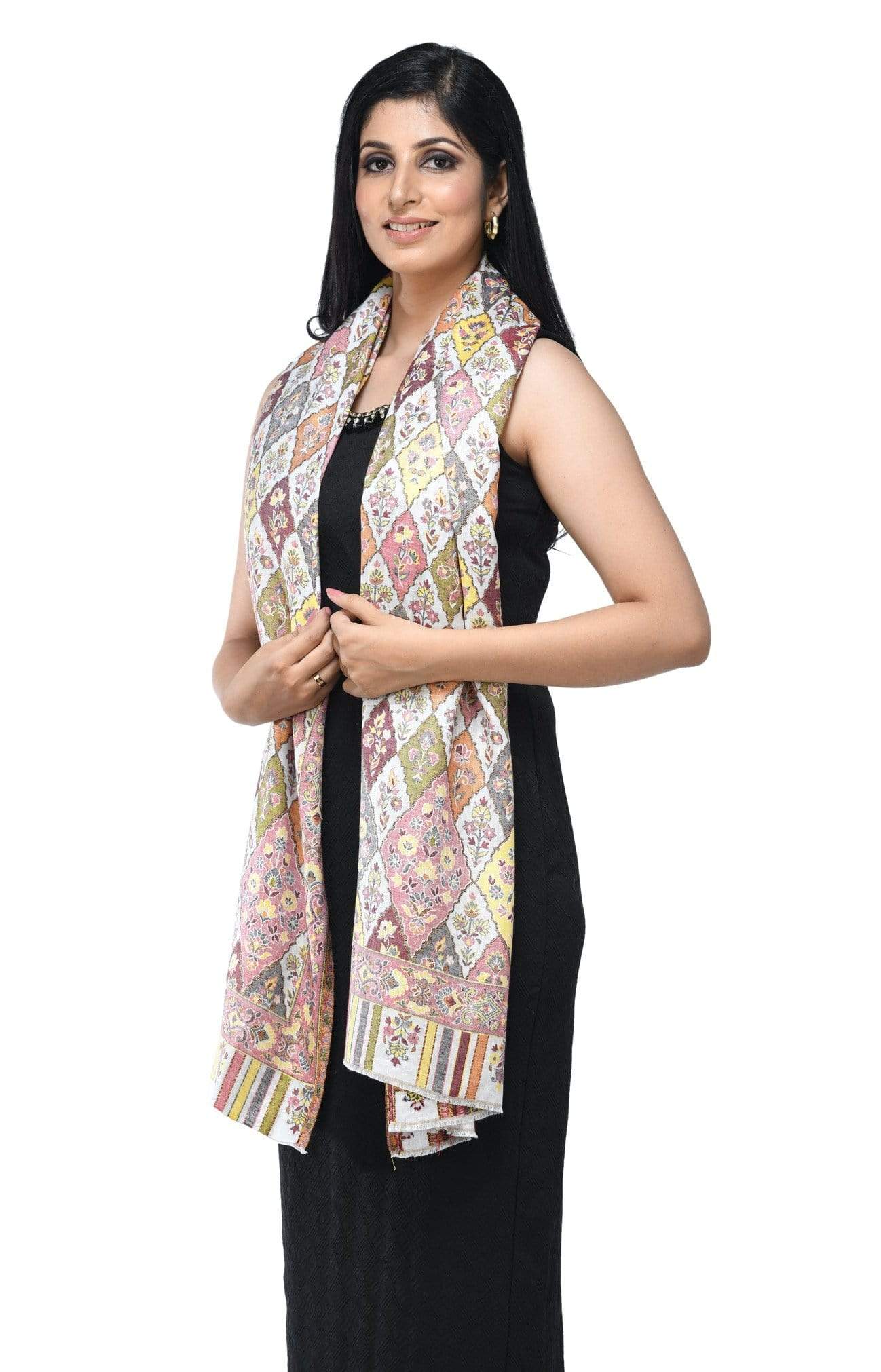 Pashwool Womens Extra Soft Bamboo Scarf, Woven Ethnic Design, Ivory - Image 4