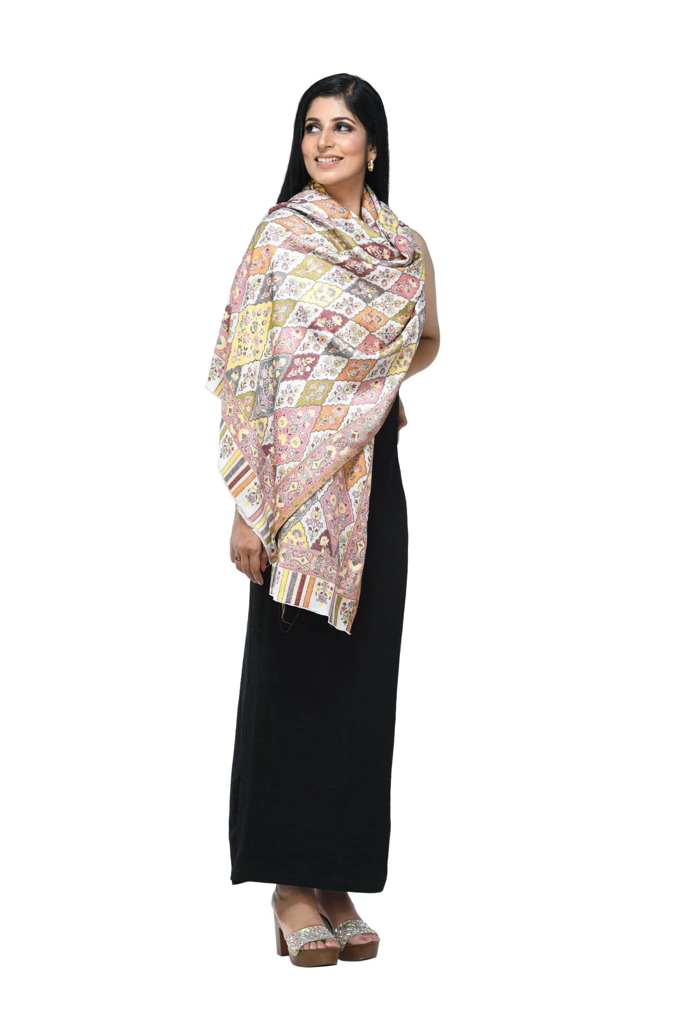 Pashwool Womens Extra Soft Bamboo Scarf, Woven Ethnic Design, Ivory - Image 6
