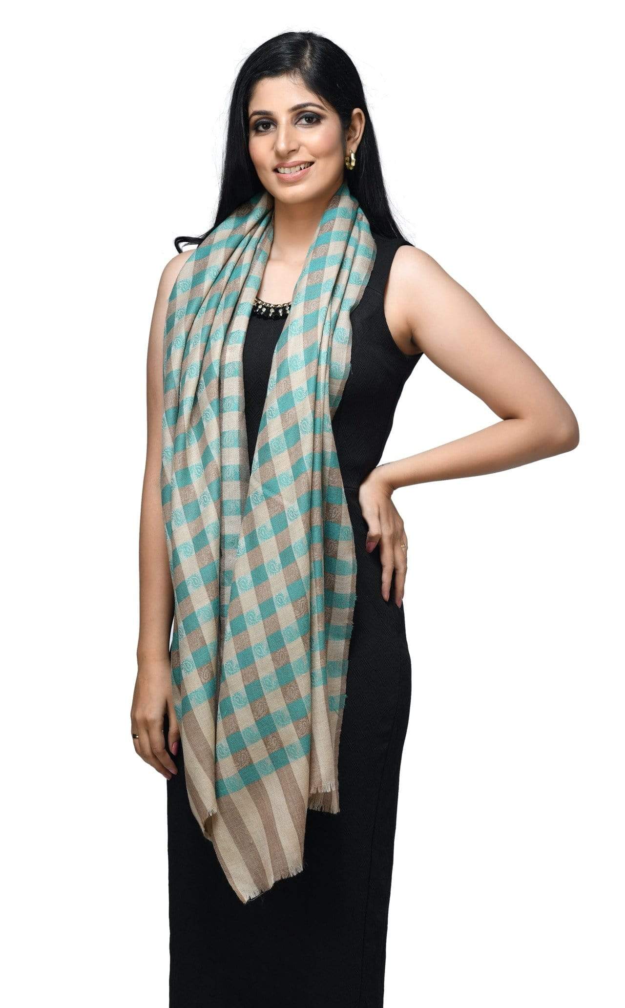 Pashwool Womens Fine Wool Checkered Stole, Soft And Warm Multicolored - Image 3