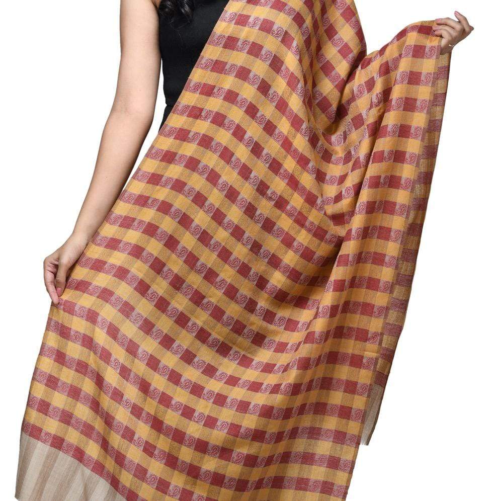 Pashwool Womens Fine Wool Checkered Stole, Soft And Warm Orange - Image 2