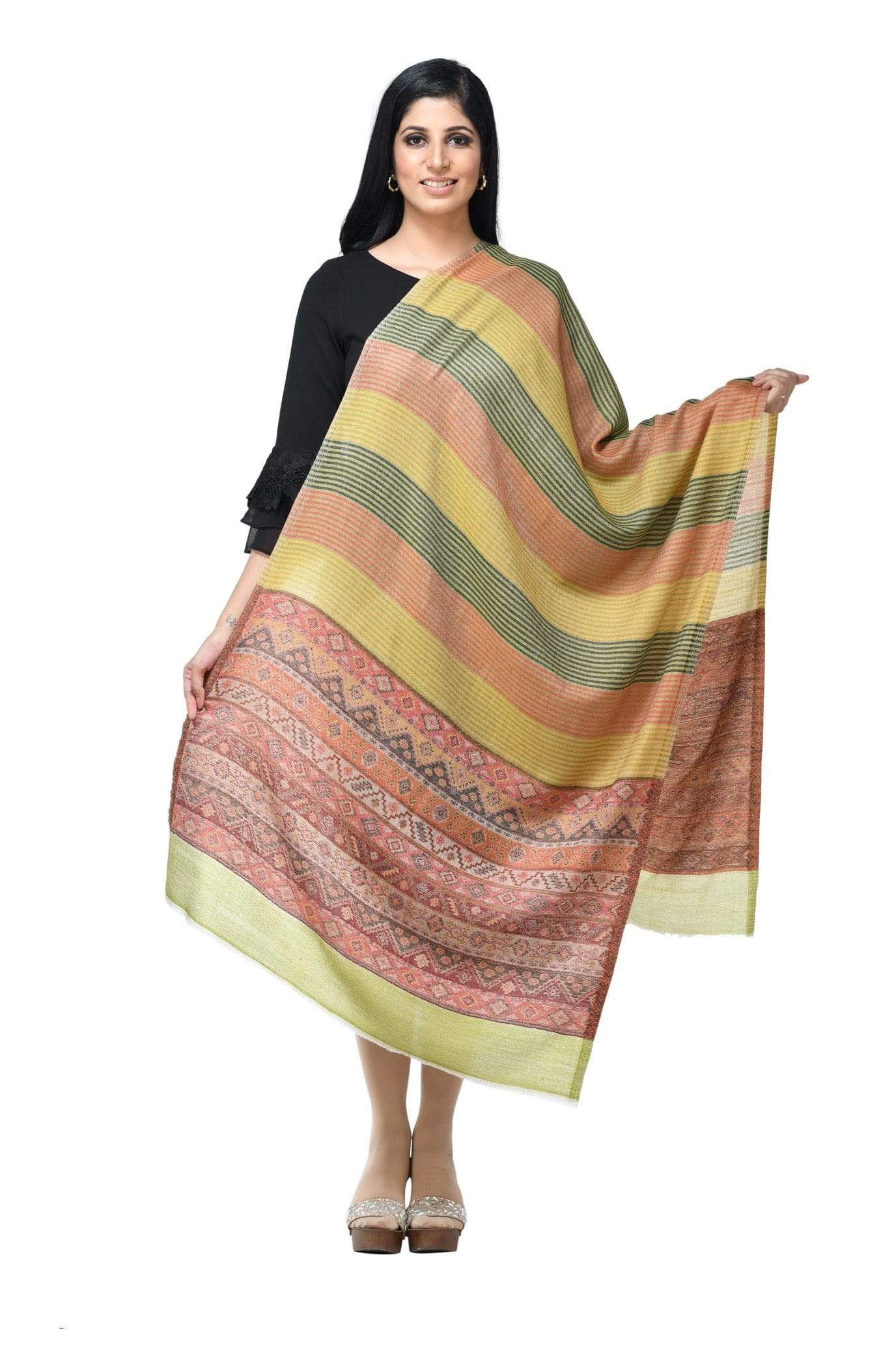 Pashwool Womens Fine Wool Scarf, Soft And Warm Multicoloured