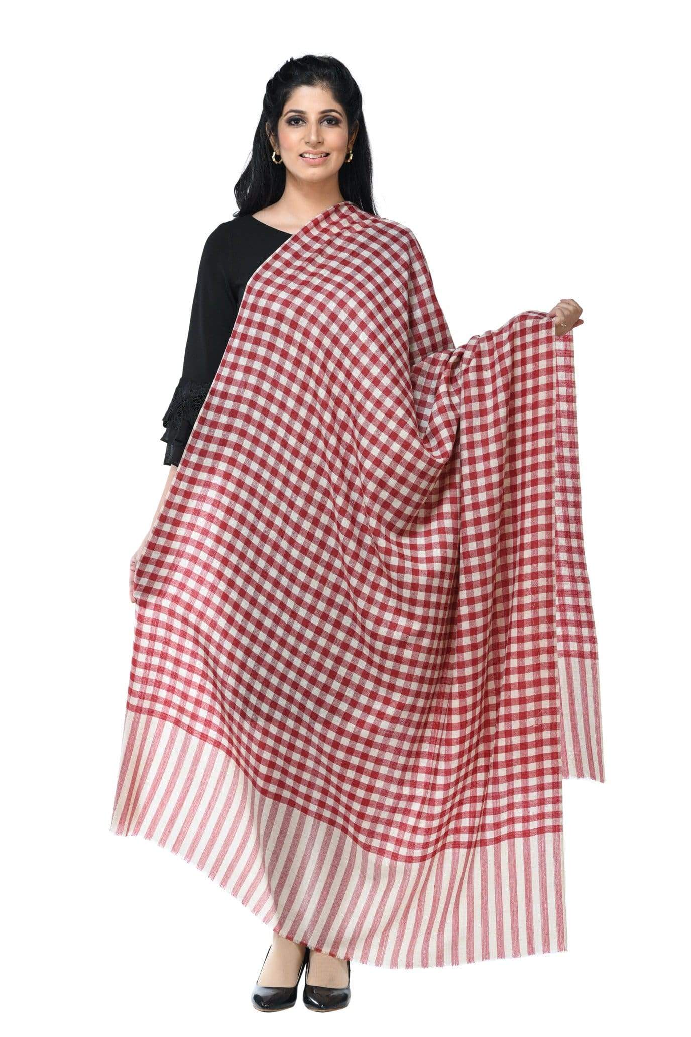 Pashwool Womens Fine Wool Shawl, Soft And Warm, Checkered Weave