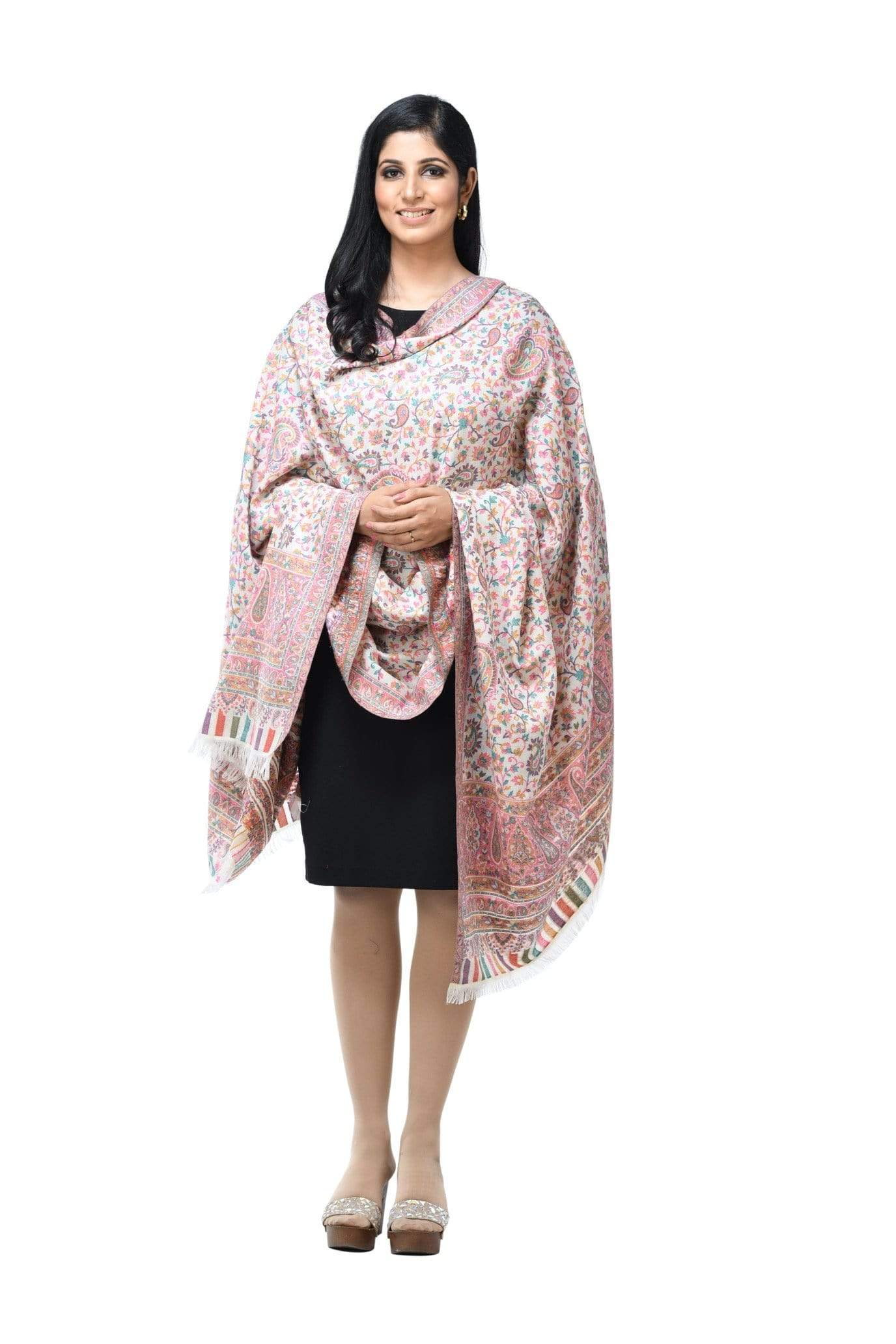 Pashwool Womens Jacquard Design Shawl, Light Weight, Soft And Warm, White - Image 4