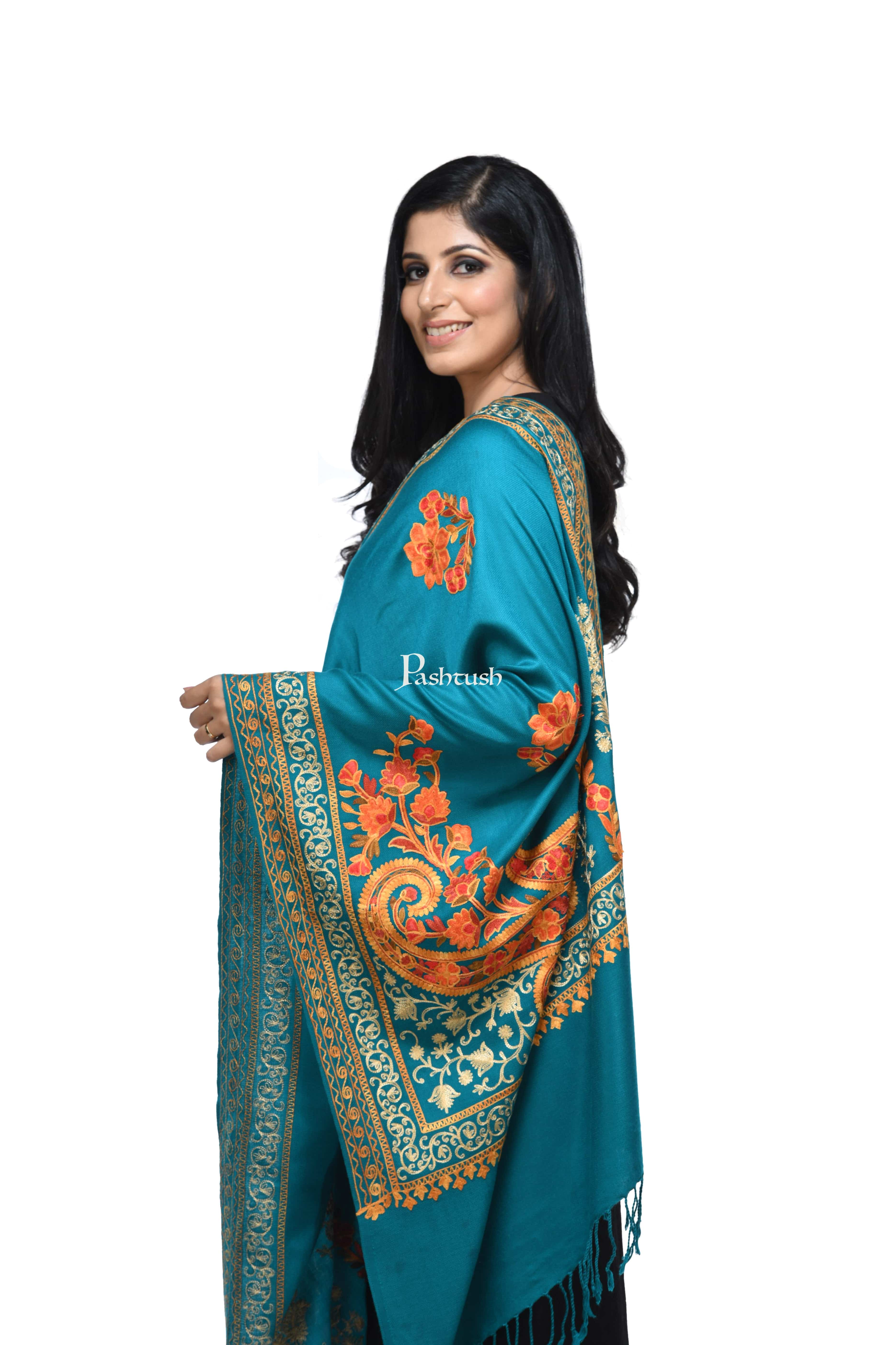 Pashwool, Womens Kashmiri Aari Embroidery Stole, Soft Bamboo - Image 3