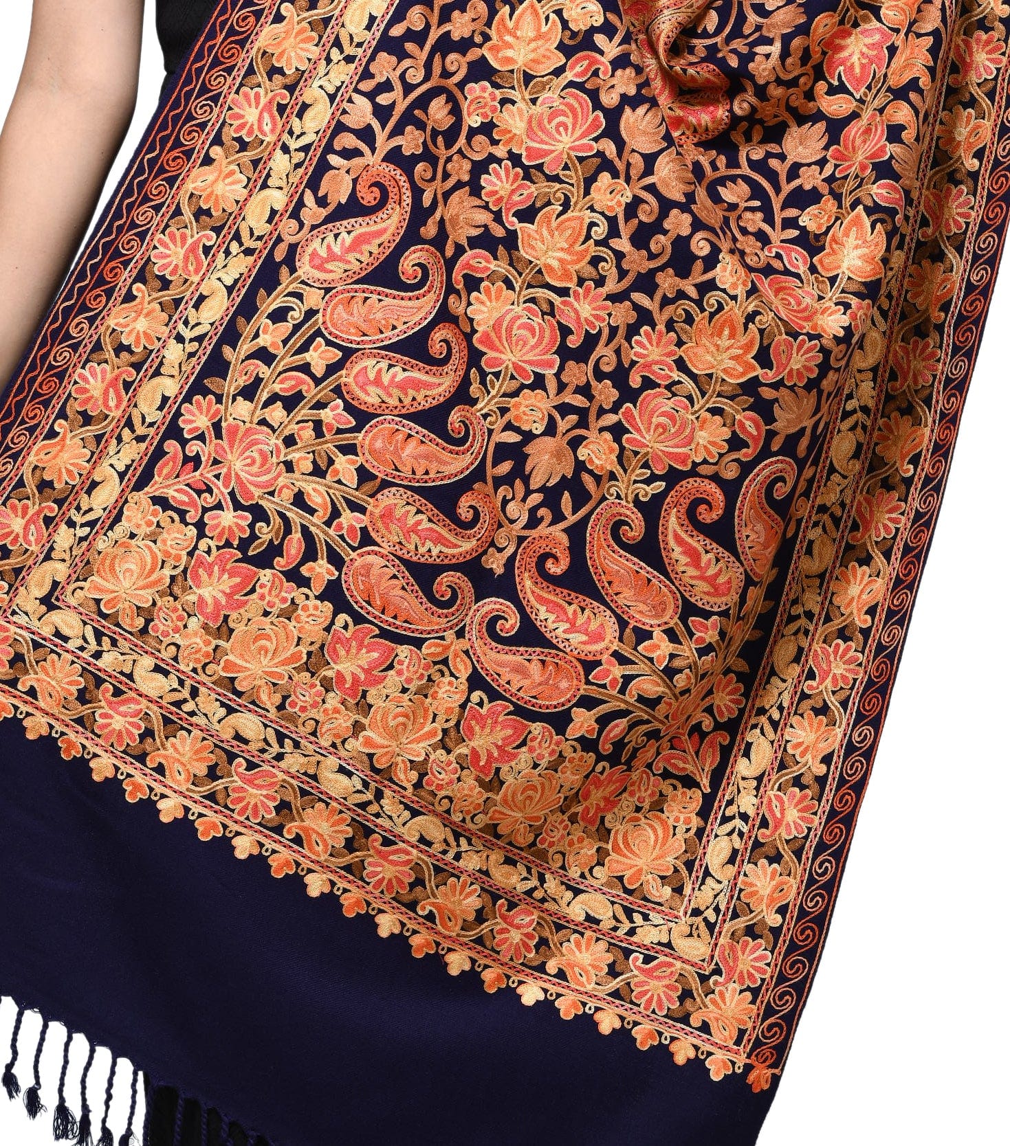 Pashwool Womens Kashmiri Embroidery Stole, Soft And Warm, Woollen Stole Blue - Image 5