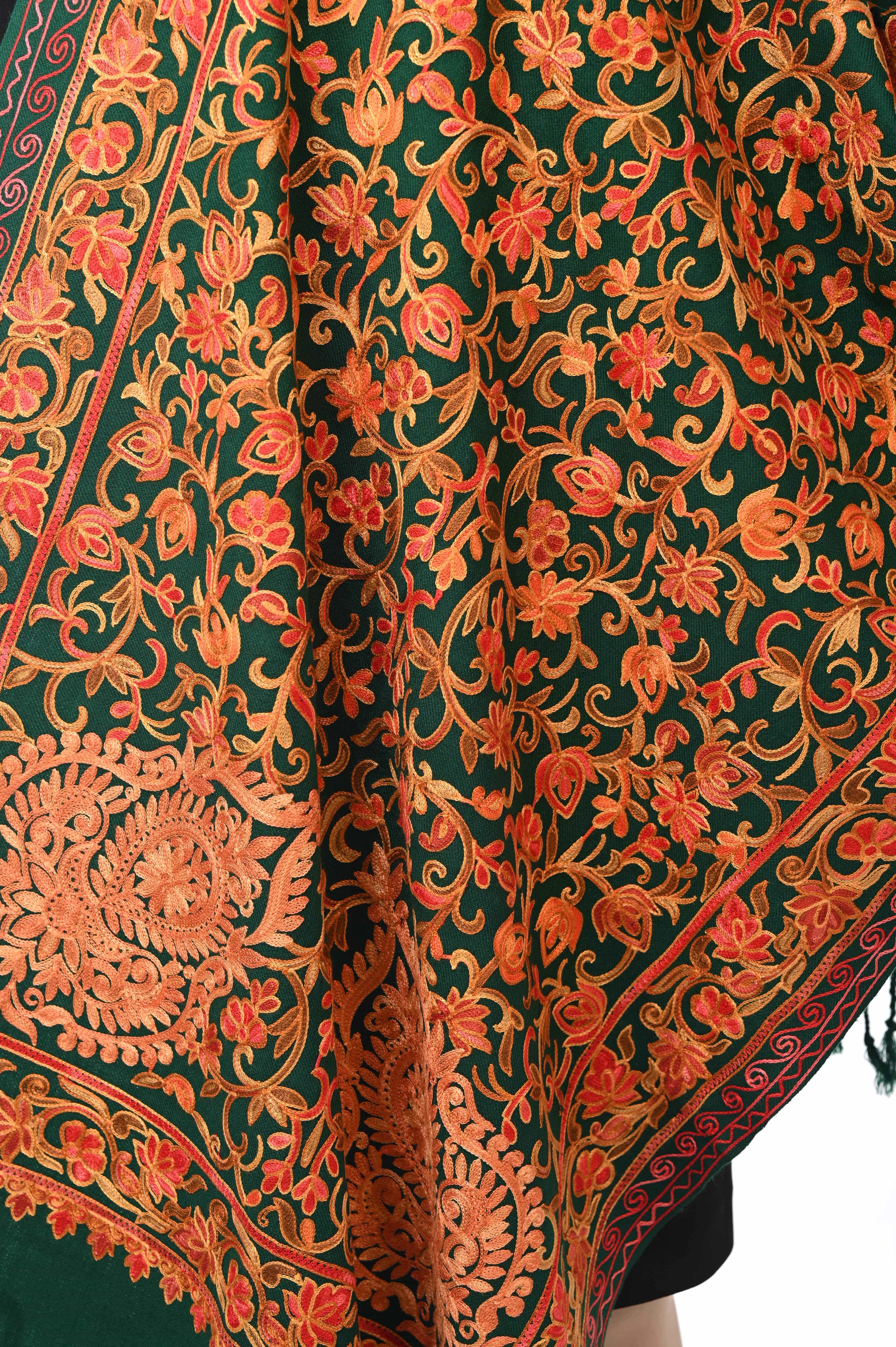 Pashwool Womens Kashmiri Embroidery Stole, Soft And Warm, Woollen Stole Green - Image 5